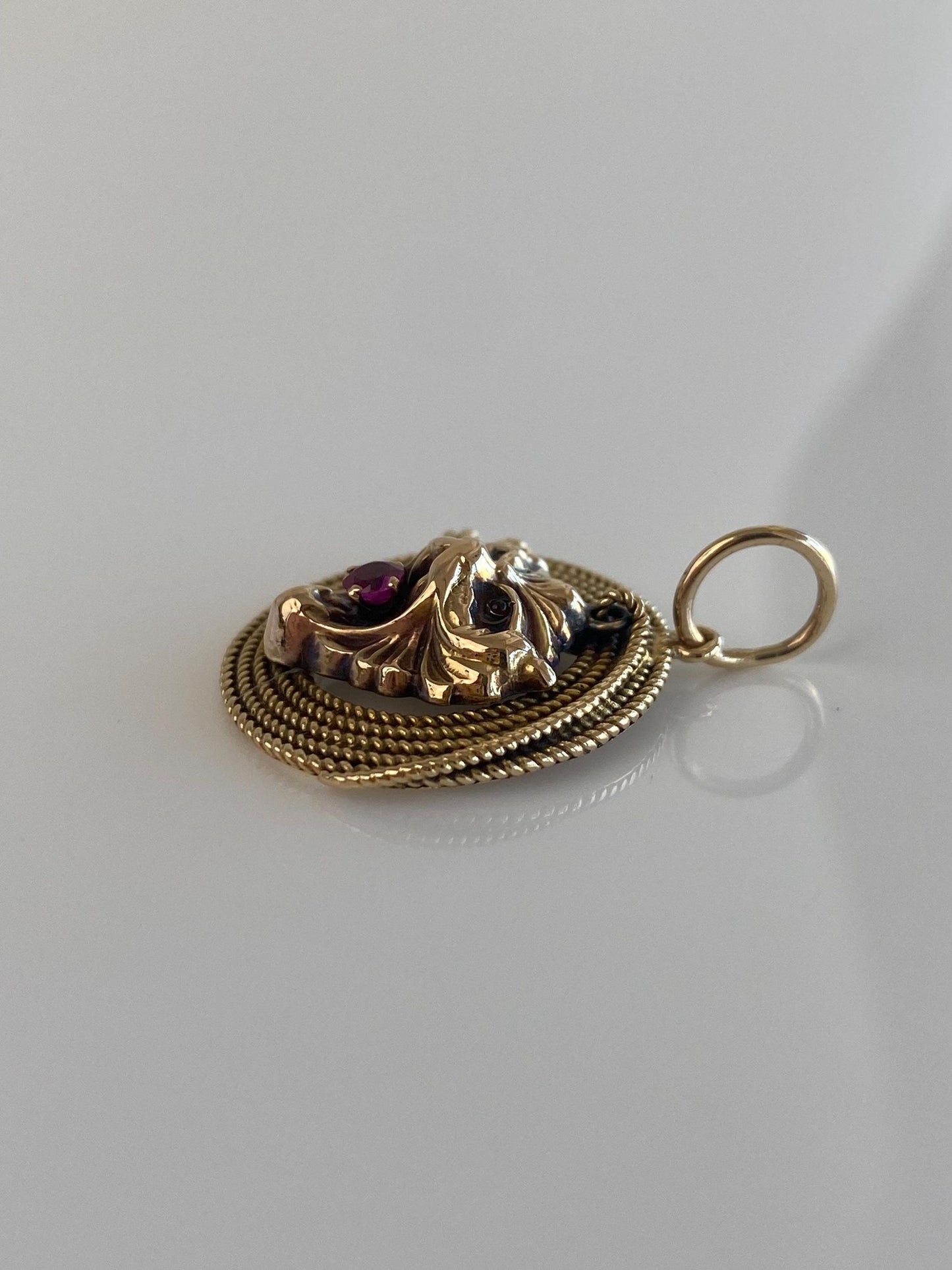 Vintage Solid 14k Yellow Gold Pink Sapphire Griffin Charm