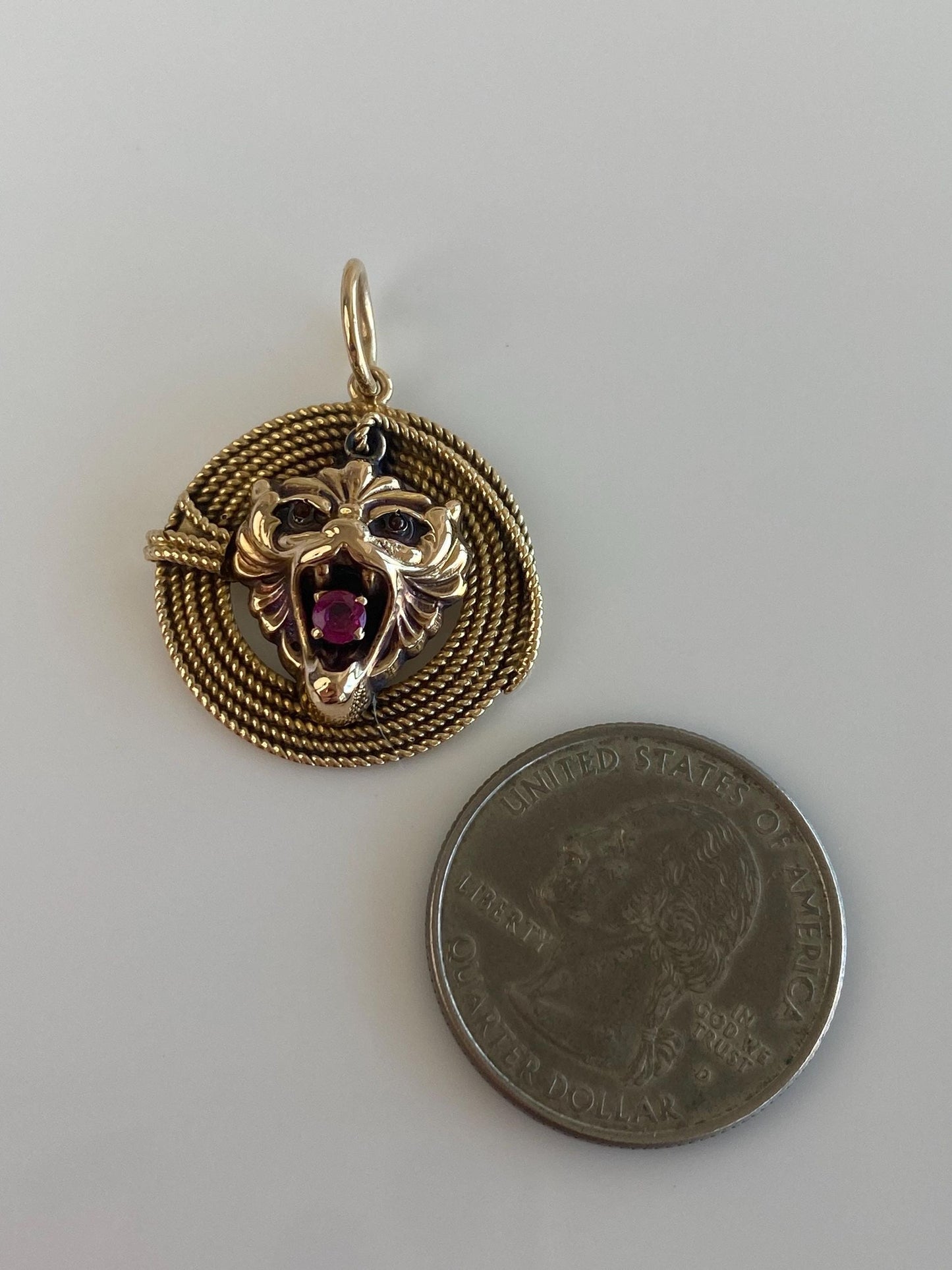 Vintage Solid 14k Yellow Gold Pink Sapphire Griffin Charm
