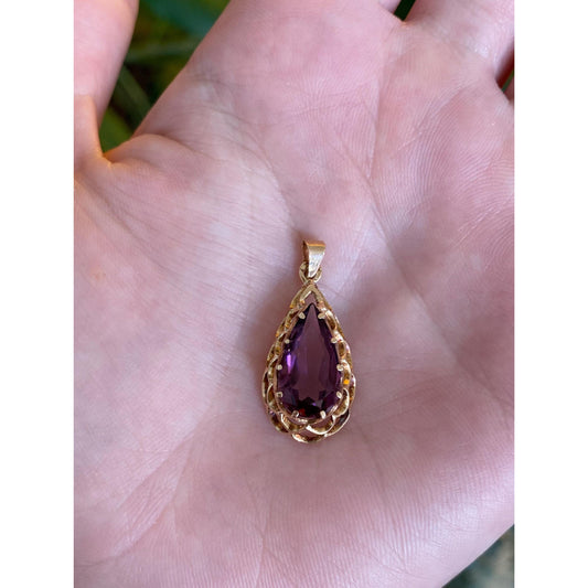 Vintage Solid 14k Rosey Gold Purple Cubic Zirconia Charm