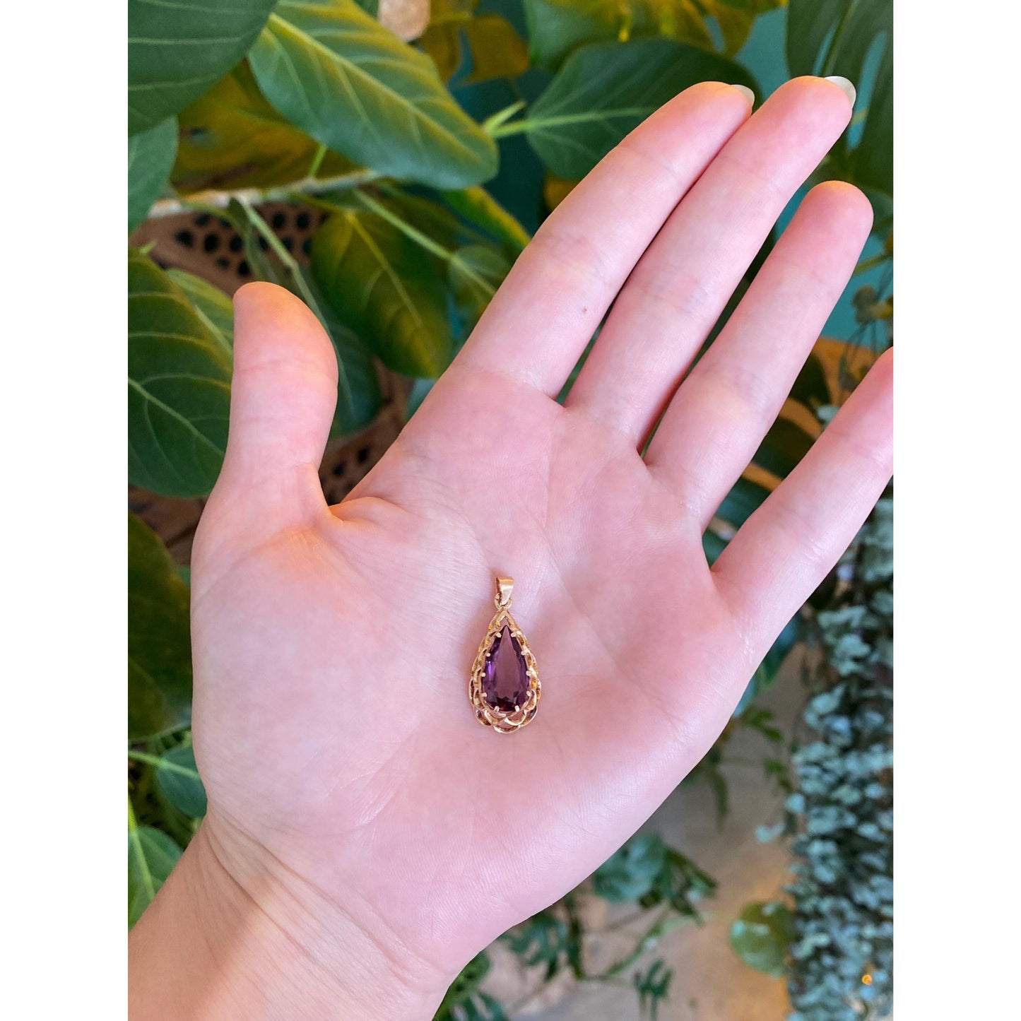 Vintage Solid 14k Rosey Gold Purple Cubic Zirconia Charm