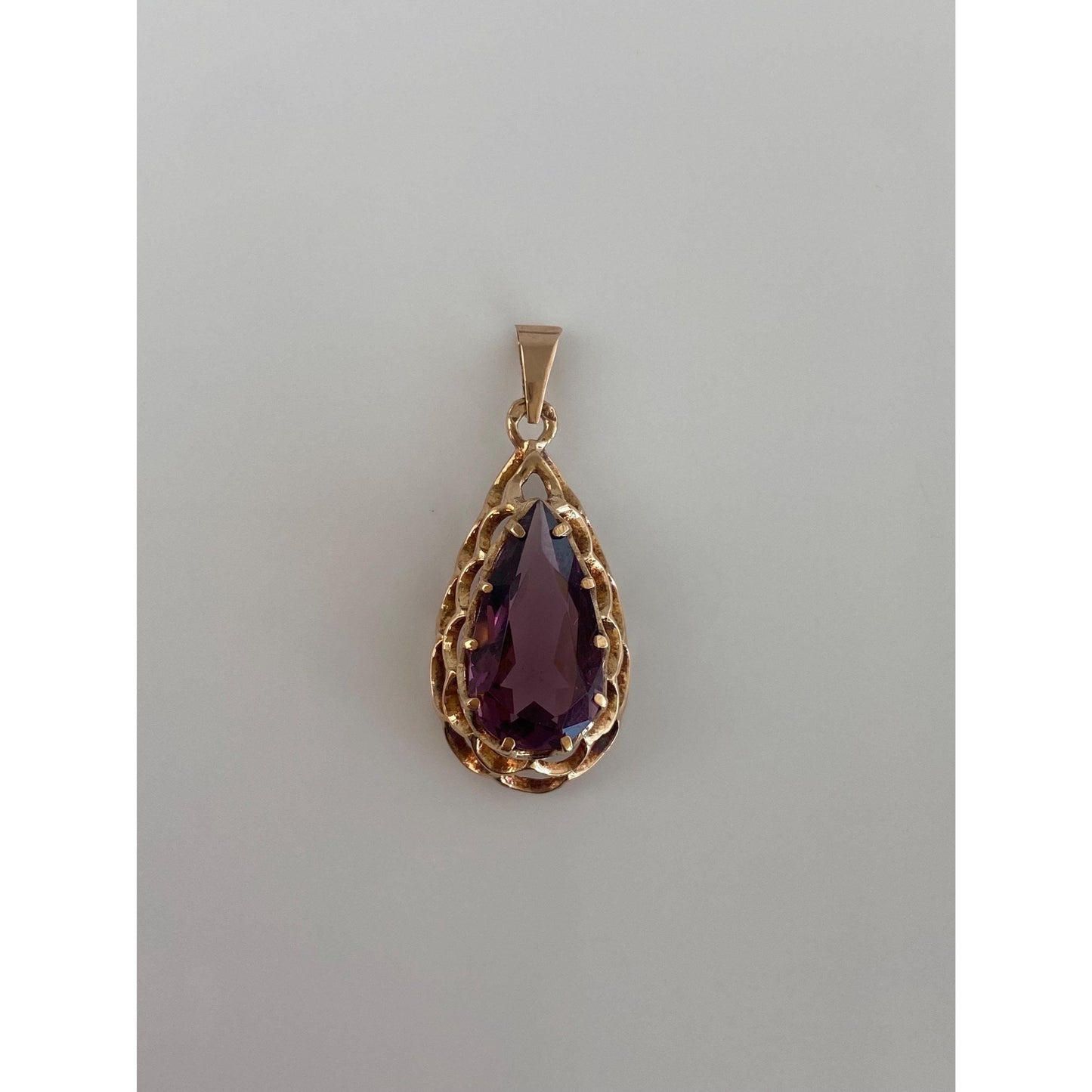 Vintage Solid 14k Rosey Gold Purple Cubic Zirconia Charm