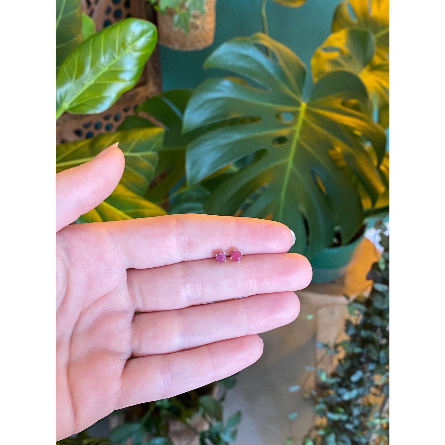 Vintage Solid 14k Yellow Gold Ruby Stud Earrings