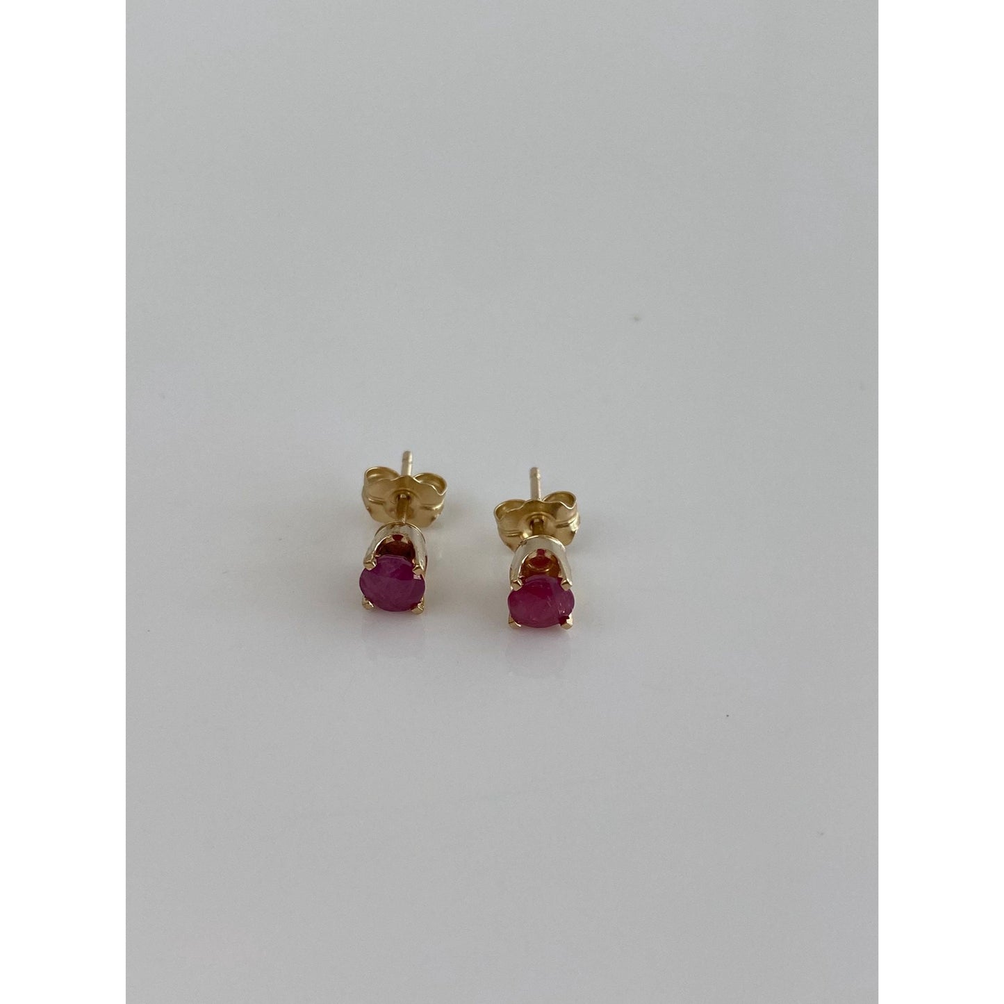 Vintage Solid 14k Yellow Gold Ruby Stud Earrings