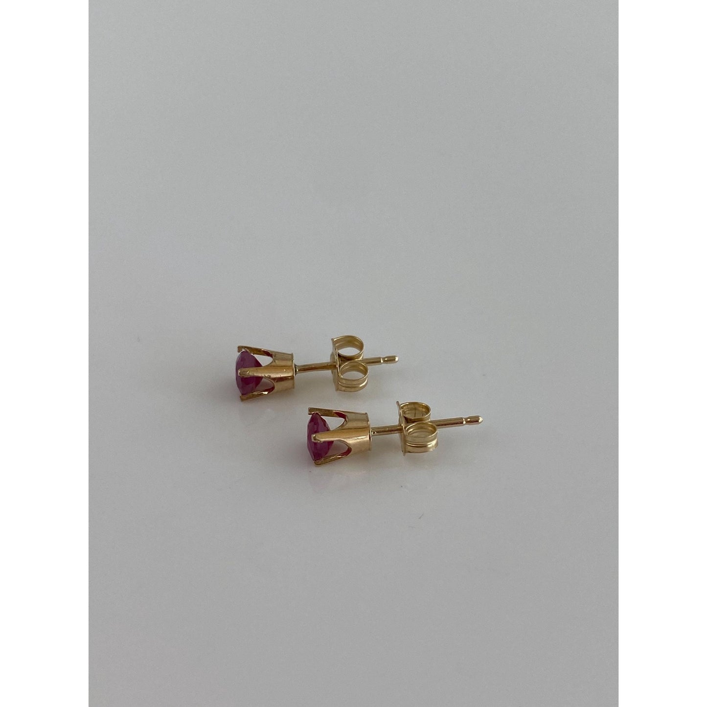 Vintage Solid 14k Yellow Gold Ruby Stud Earrings