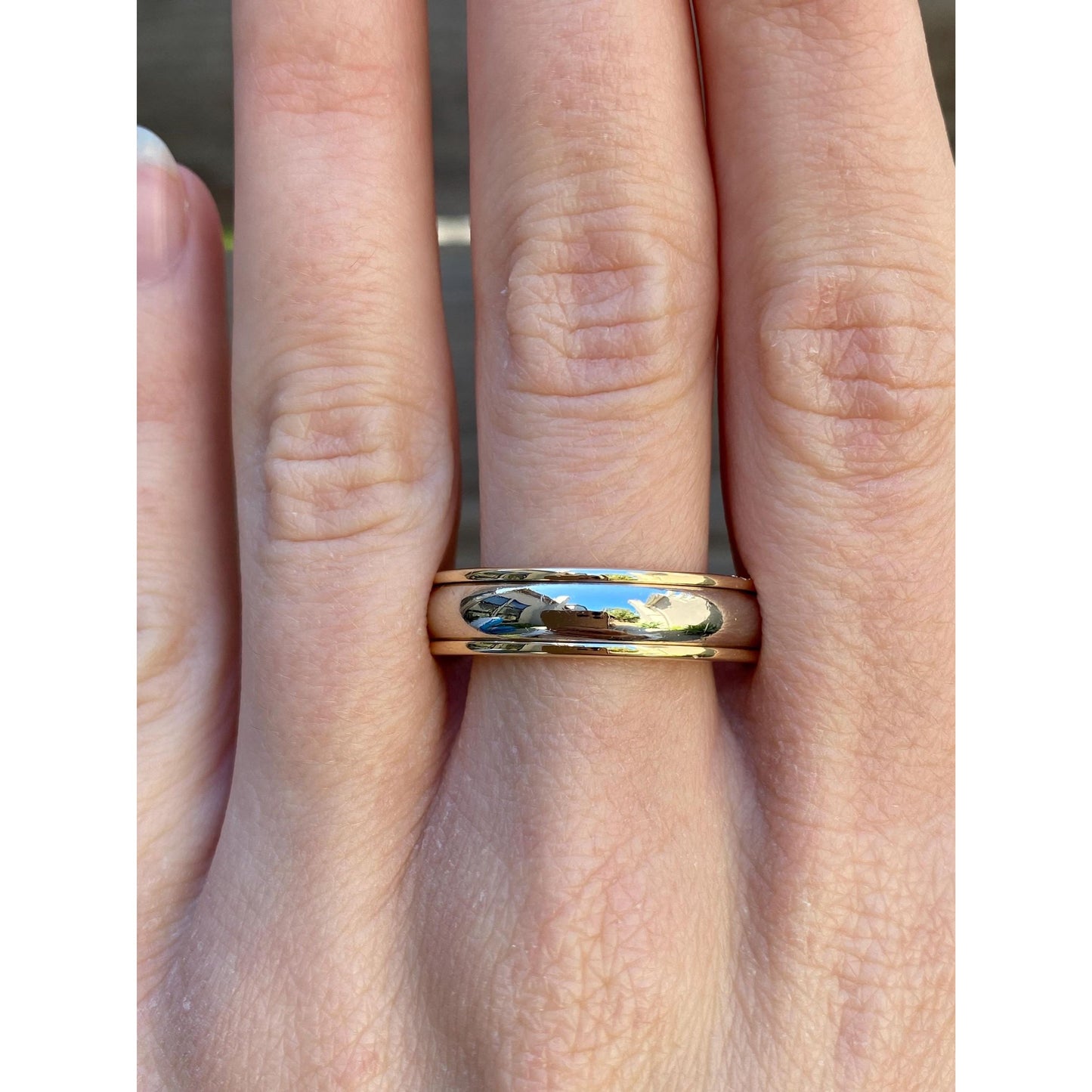 Vintage Solid 14k White & Yellow Gold Lined Ring Band - Size 11.75