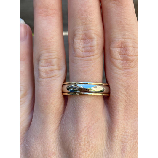 Vintage Solid 14k White & Yellow Gold Lined Ring Band - Size 11.75