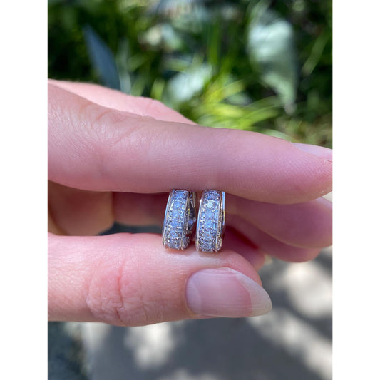 Vintage Solid 14k White Gold Clear Sapphire Hoop Earrings