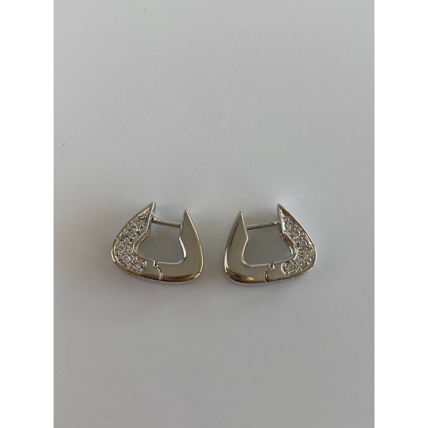 Vintage Solid 14k White Gold Clear Sapphire Hoop Earrings