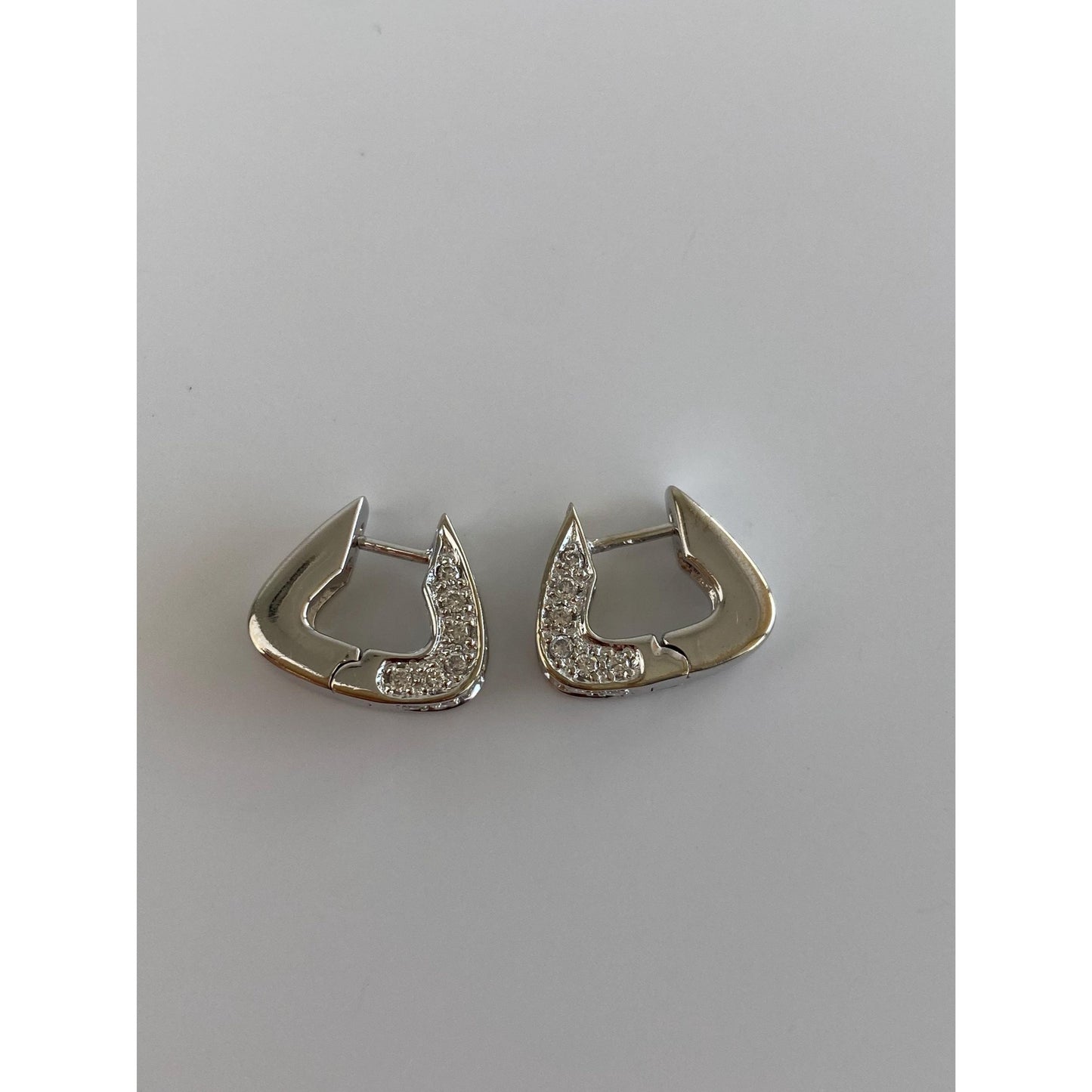 Vintage Solid 14k White Gold Clear Sapphire Hoop Earrings