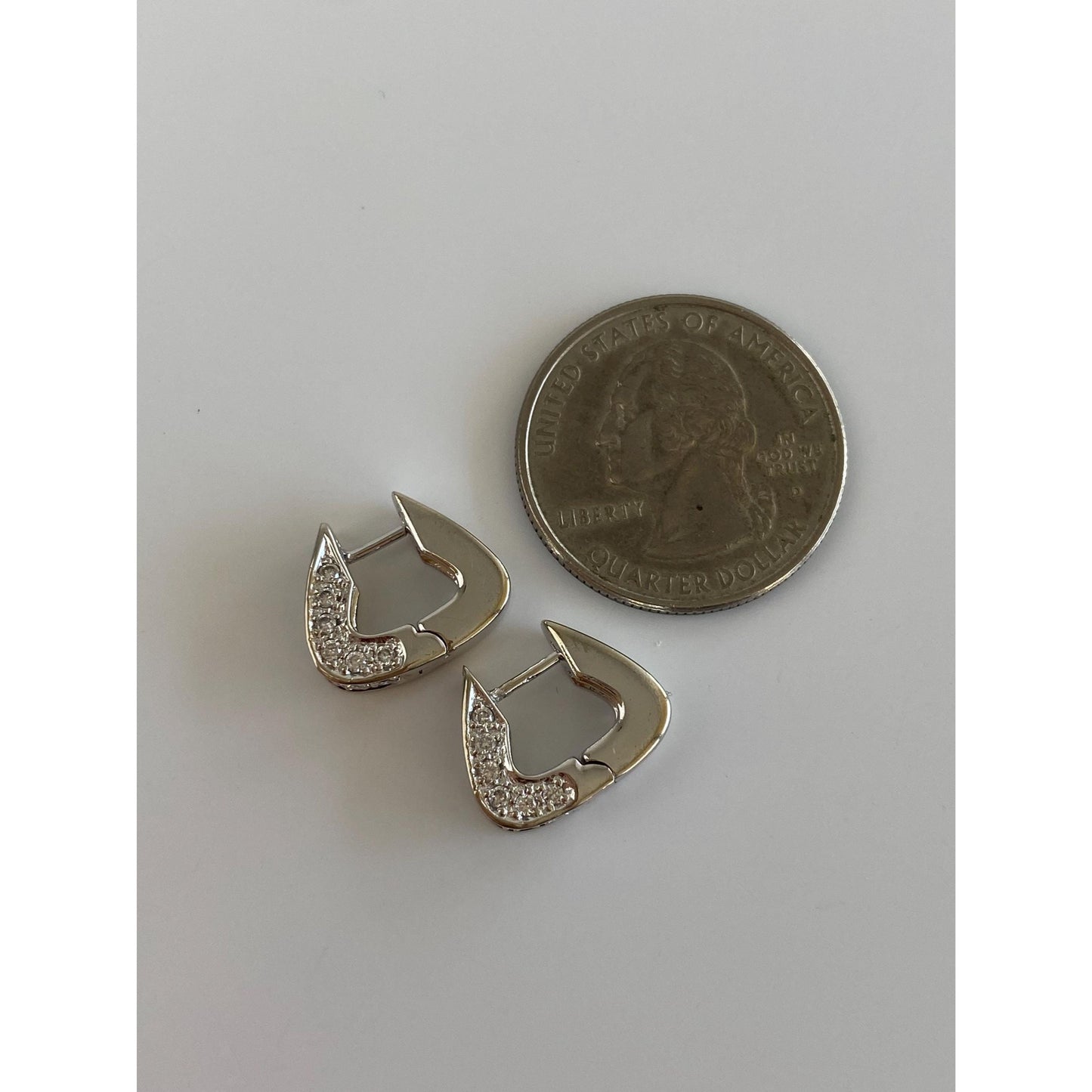 Vintage Solid 14k White Gold Clear Sapphire Hoop Earrings