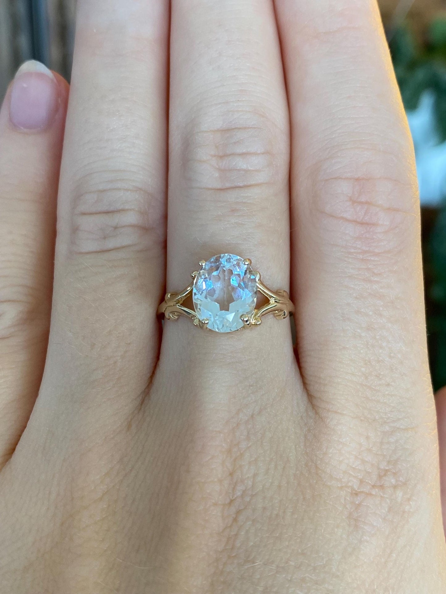 Vintage Solid 14k Yellow Gold Clear Quartz Ring - Size 7.75