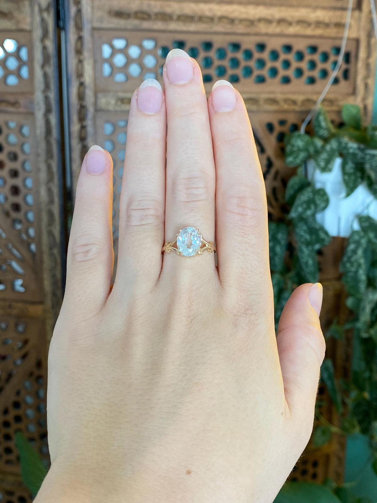 Vintage Solid 14k Yellow Gold Clear Quartz Ring - Size 7.75