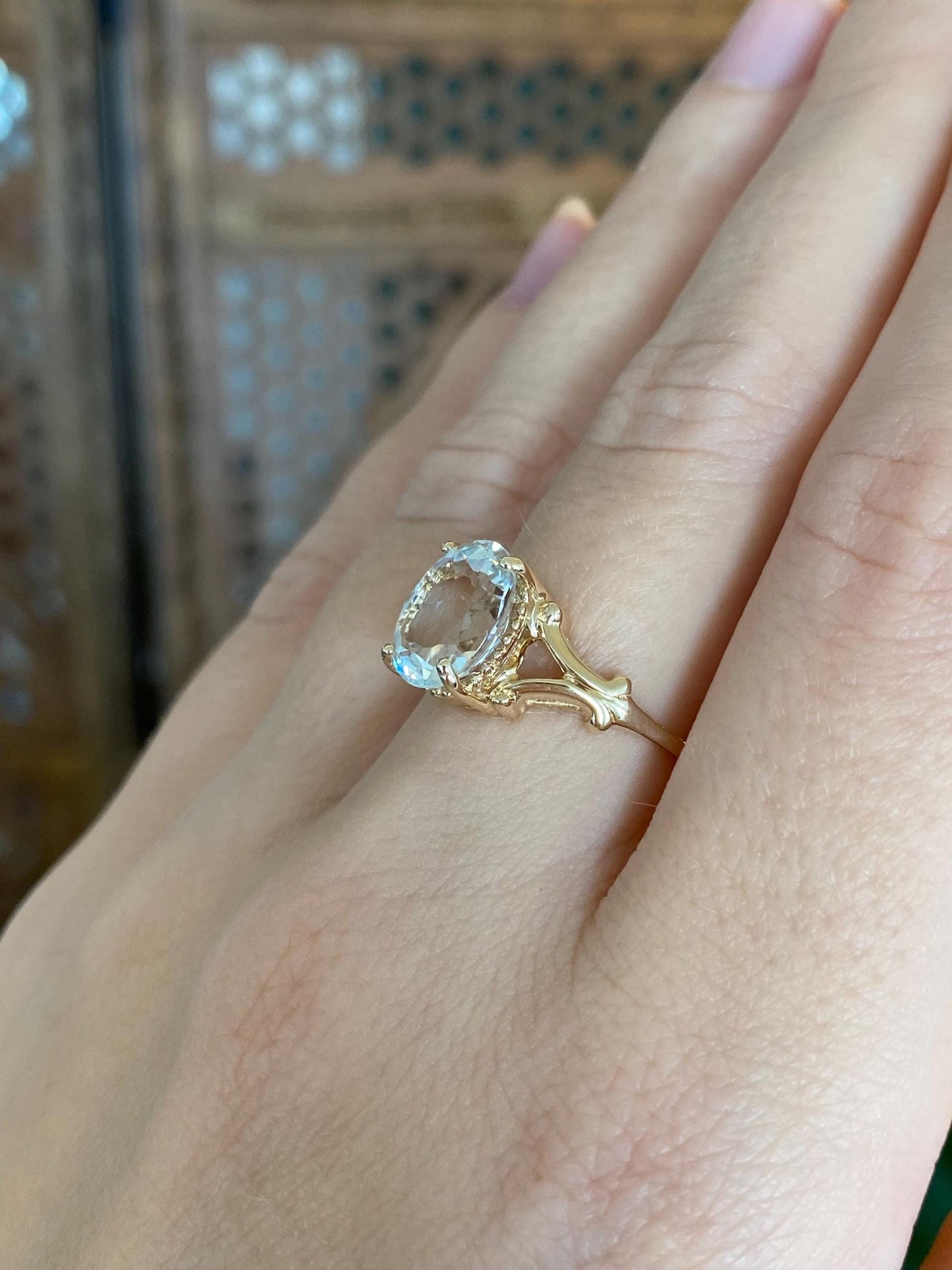Vintage Solid 14k Yellow Gold Clear Quartz Ring - Size 7.75