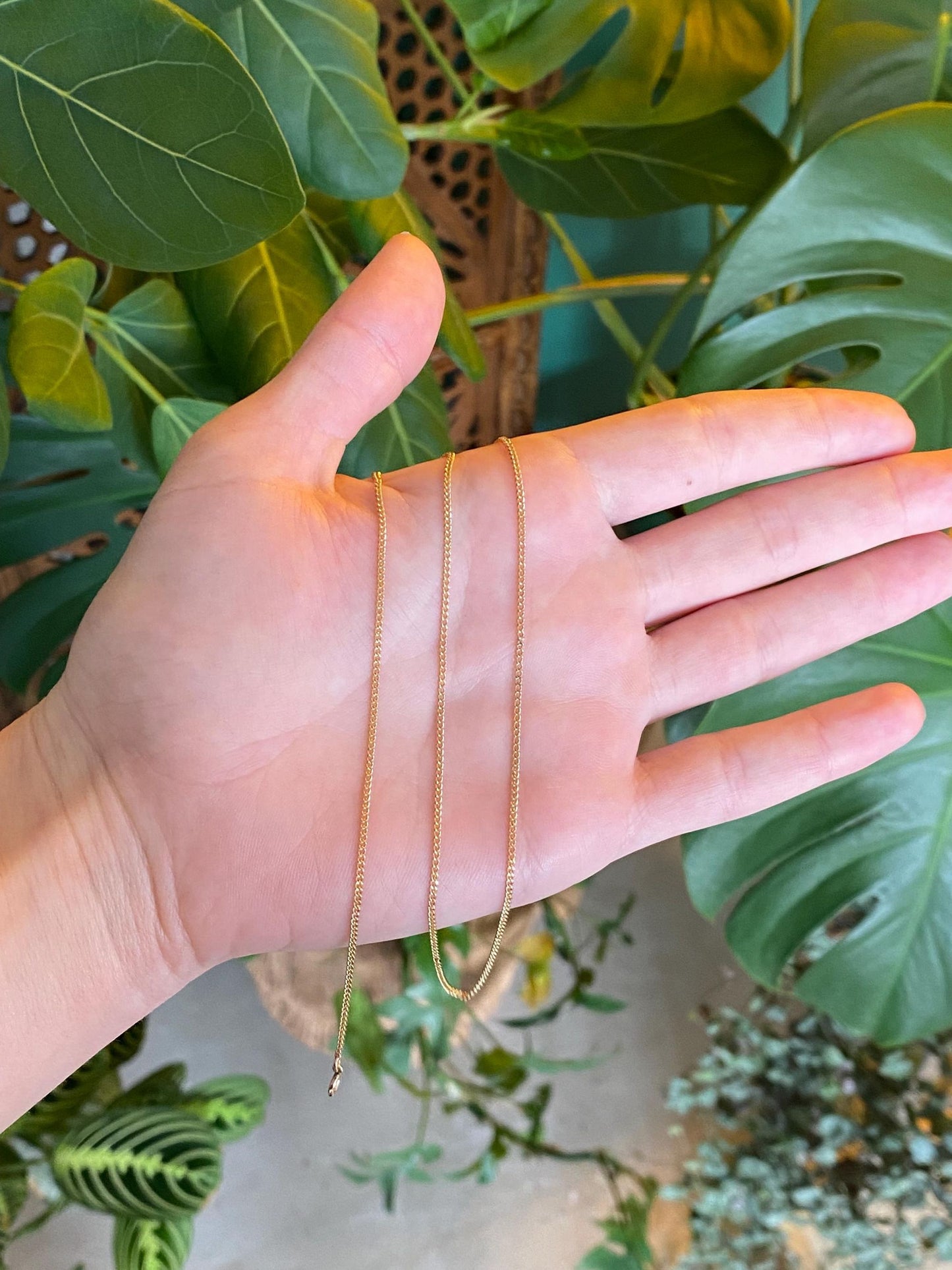 Vintage Solid 14k Yellow Gold Dainty Curb Chain Necklace - 17.25 inches