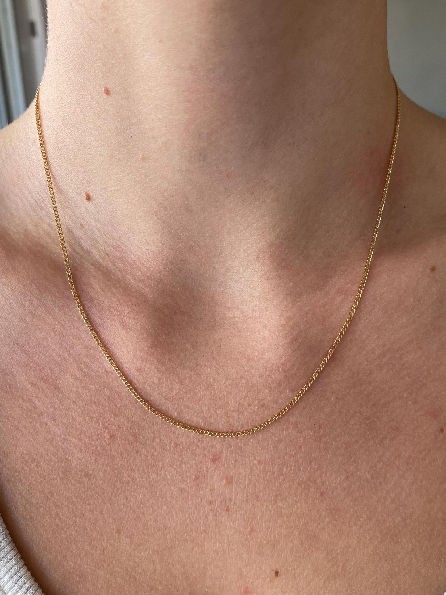 Vintage Solid 14k Yellow Gold Dainty Curb Chain Necklace - 17.25 inches