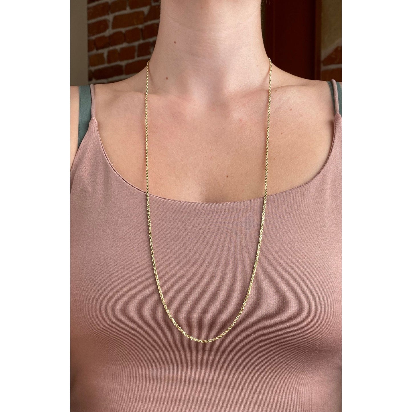Vintage Solid 14k Yellow Gold Long Rope Chain Necklace - 30.25 inches