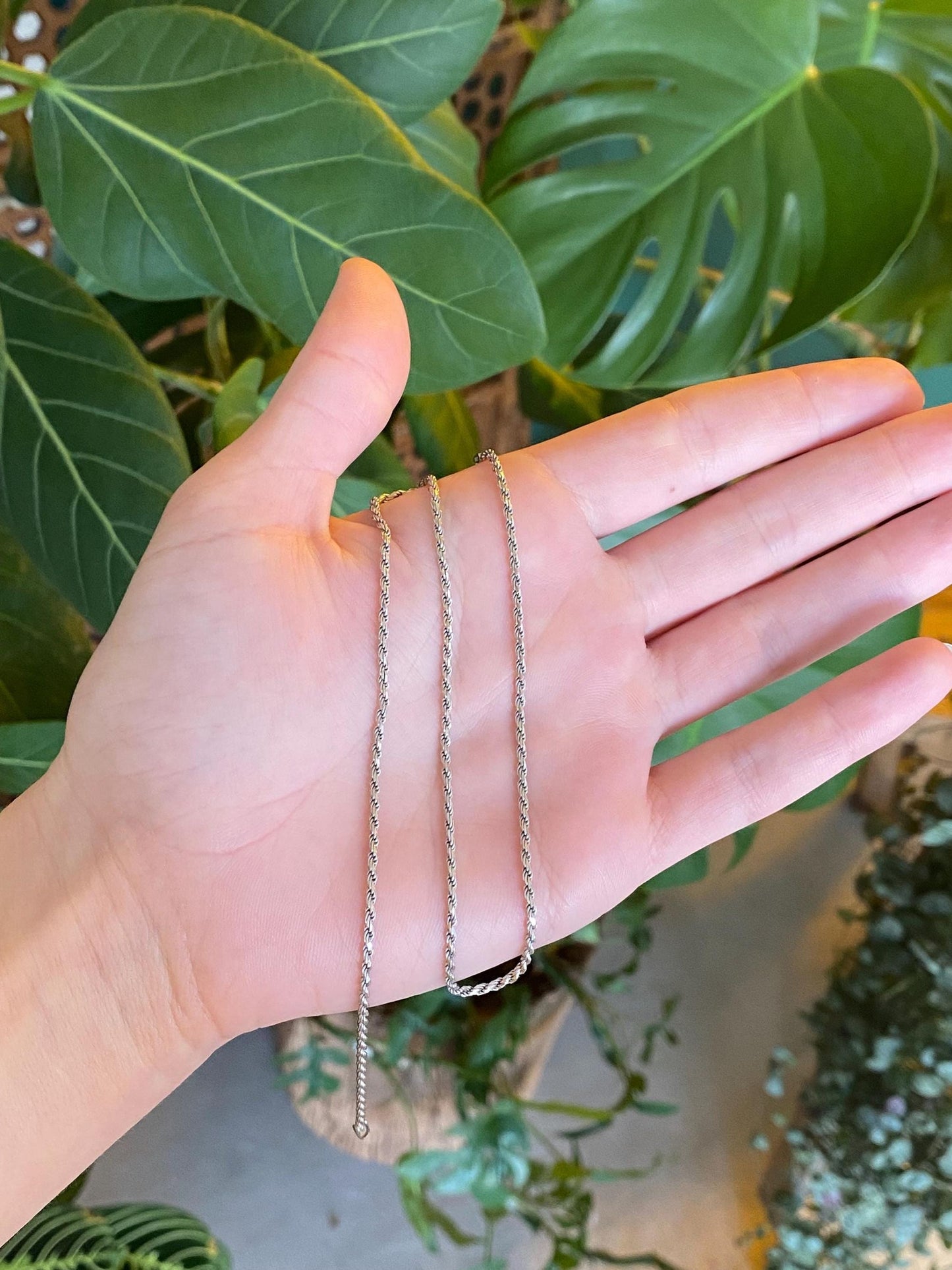 Vintage Solid 14k White Gold Twist Chain Necklace - 16 inches