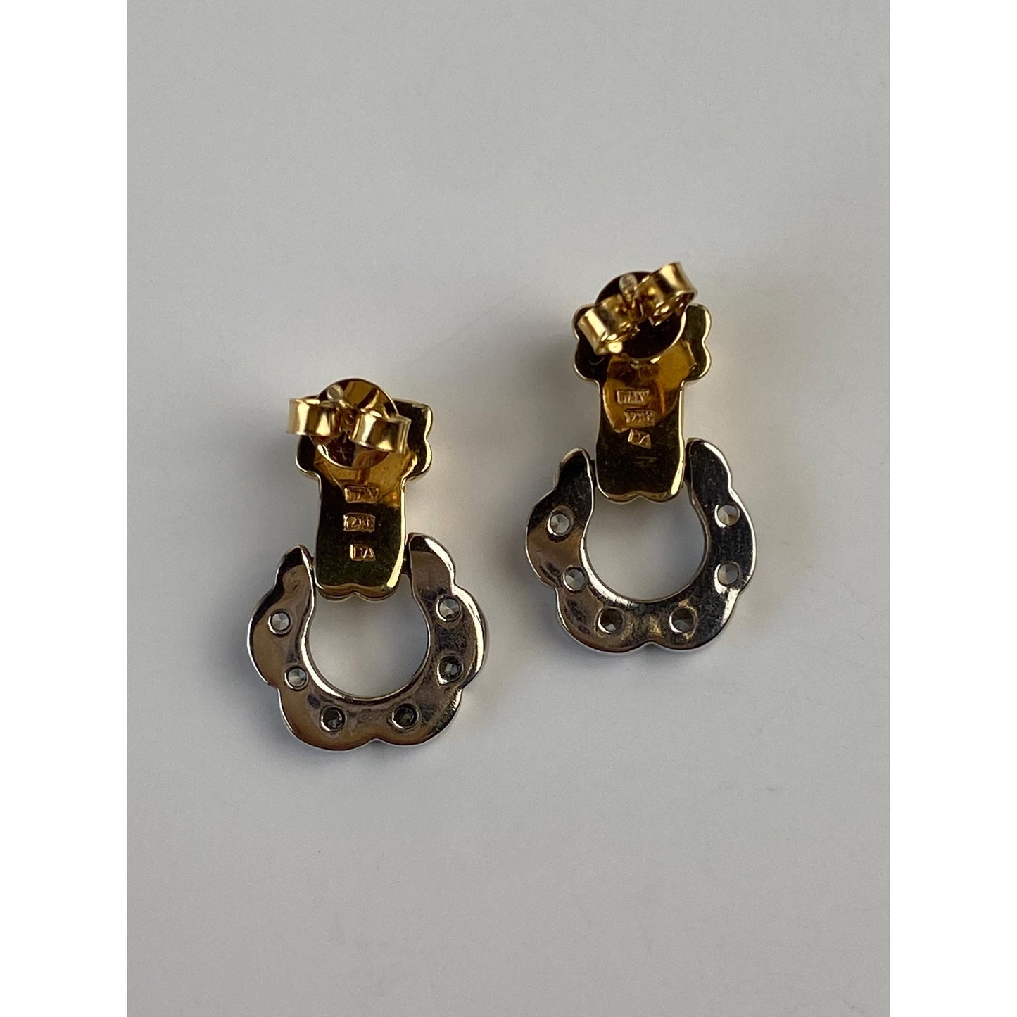 Solid 14k White & Yellow Gold Cubic Zirconia Door Knocker Stud Earrings