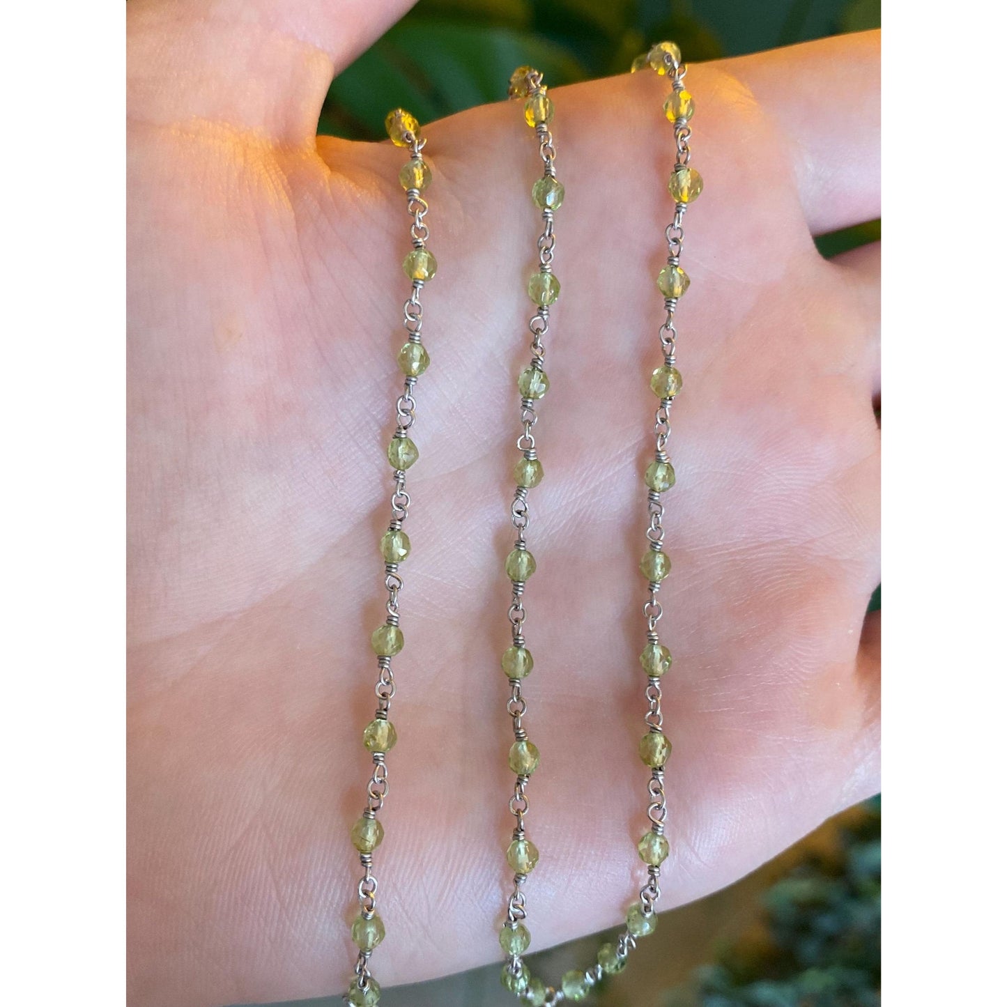 Vintage Solid 18k White Gold Peridot Link Necklace - 16.25 inches