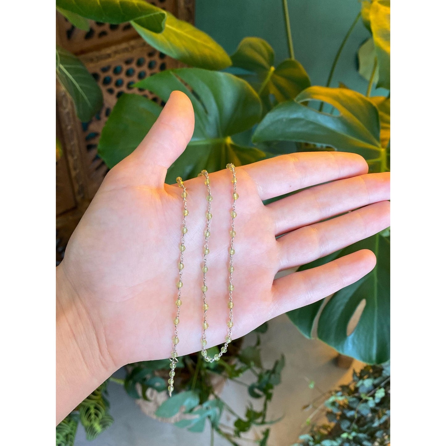 Vintage Solid 18k White Gold Peridot Link Necklace - 16.25 inches