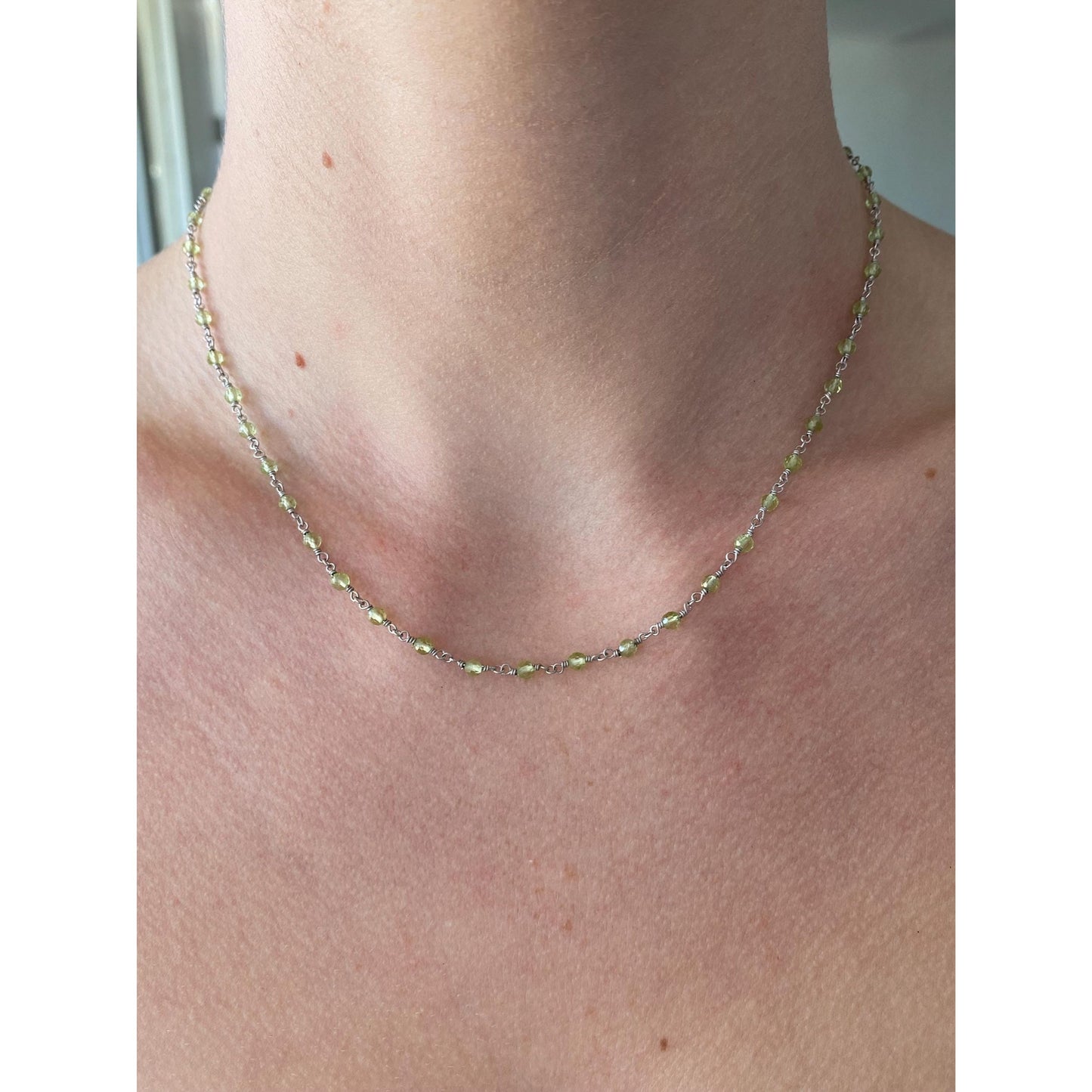 Vintage Solid 18k White Gold Peridot Link Necklace - 16.25 inches