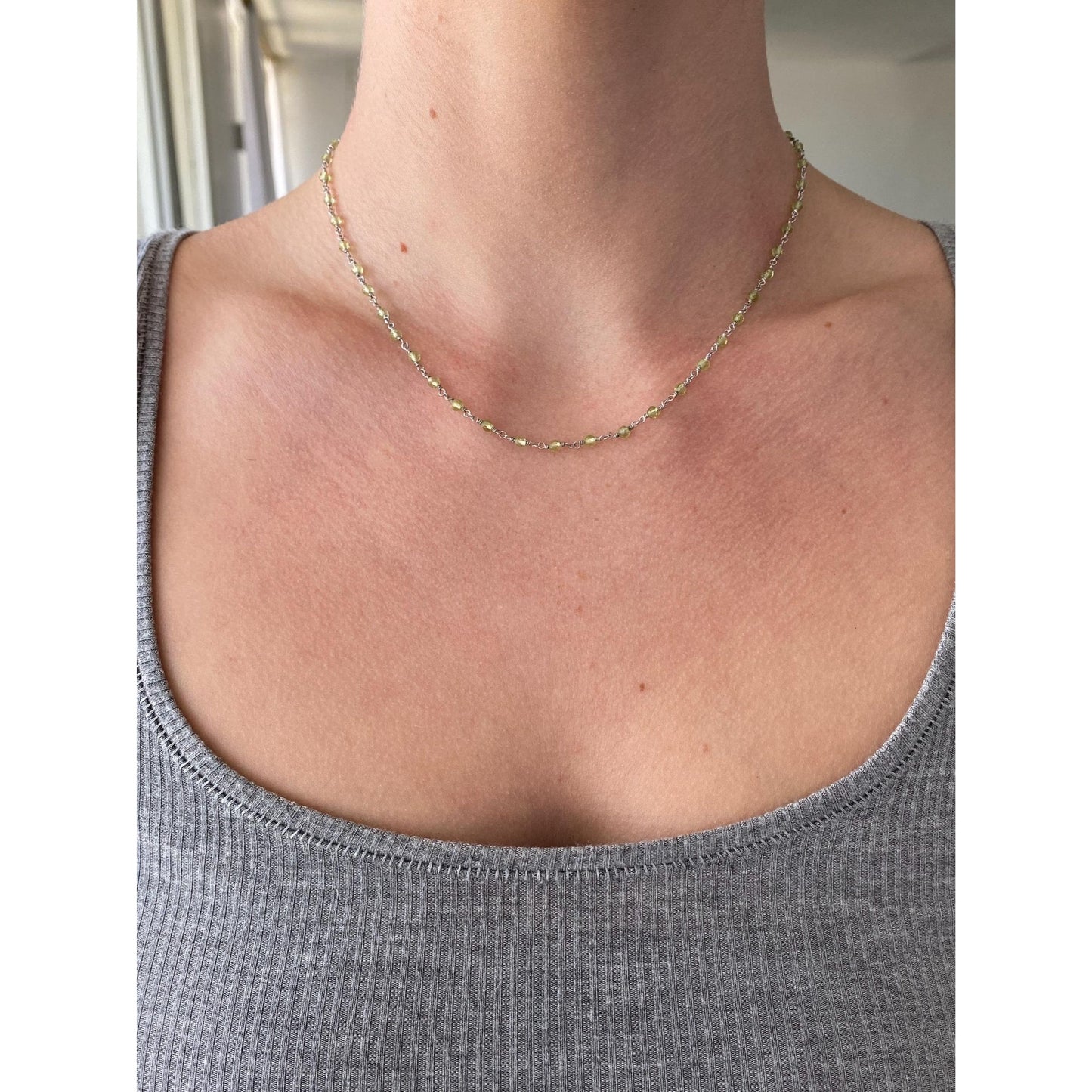 Vintage Solid 18k White Gold Peridot Link Necklace - 16.25 inches