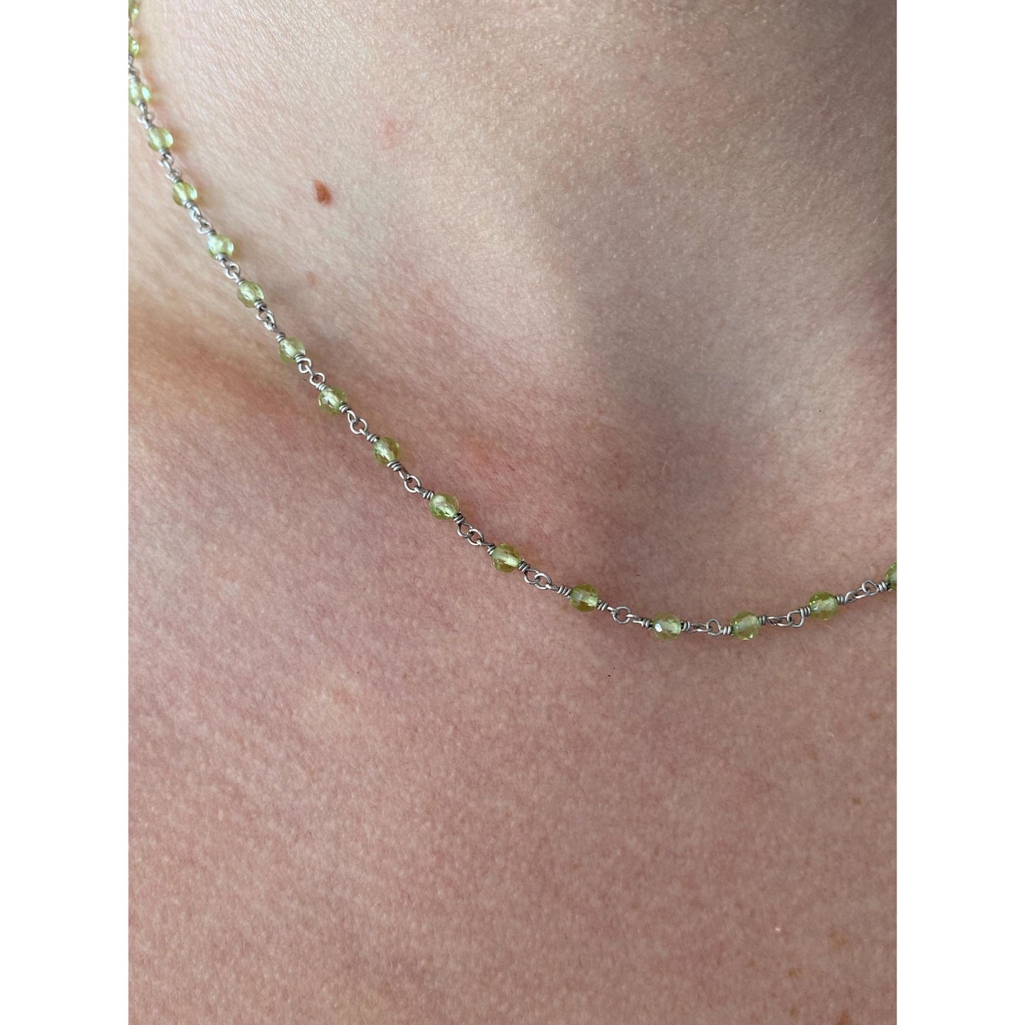 Vintage Solid 18k White Gold Peridot Link Necklace - 16.25 inches