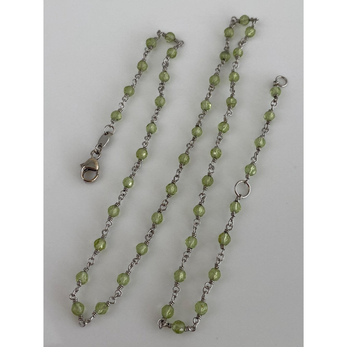 Vintage Solid 18k White Gold Peridot Link Necklace - 16.25 inches