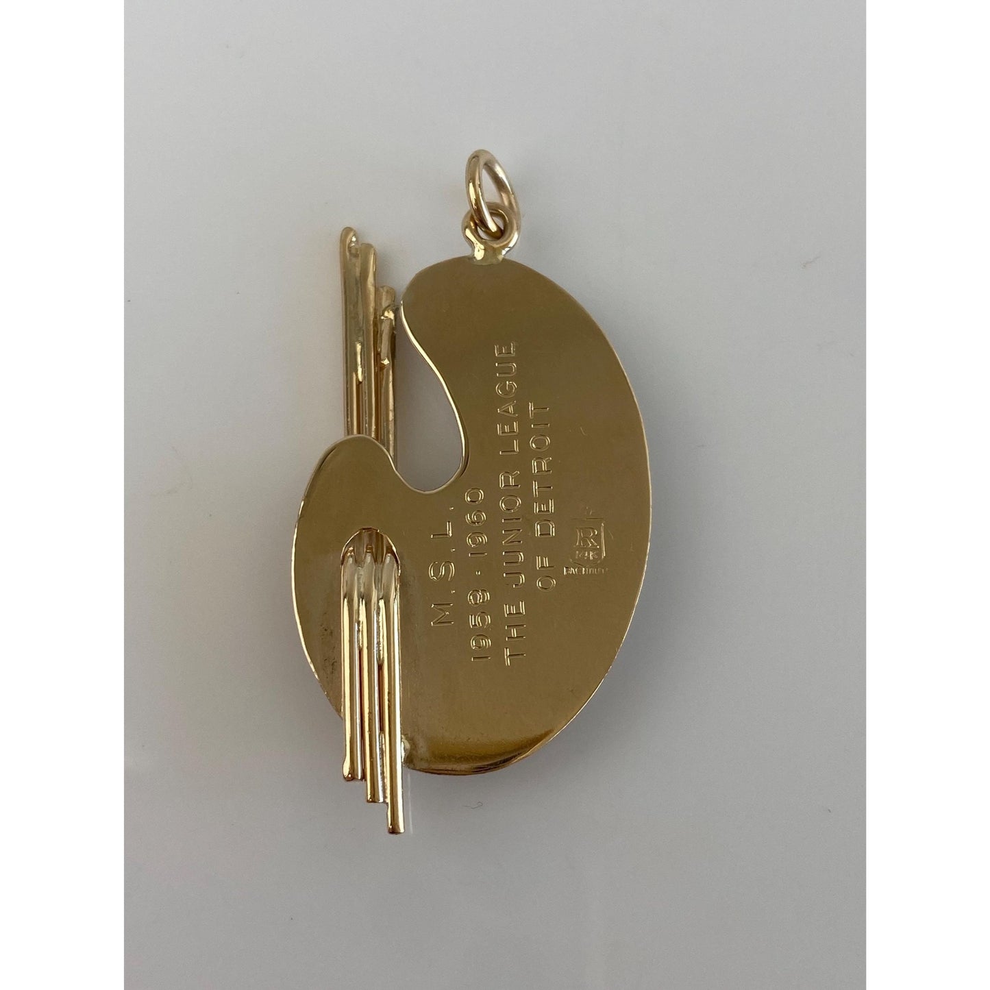 Solid 14k Yellow Gold Garnet Aquamarine Blue Spinel Turquoise Clear Quartz Pearl Artist Pallet Charm