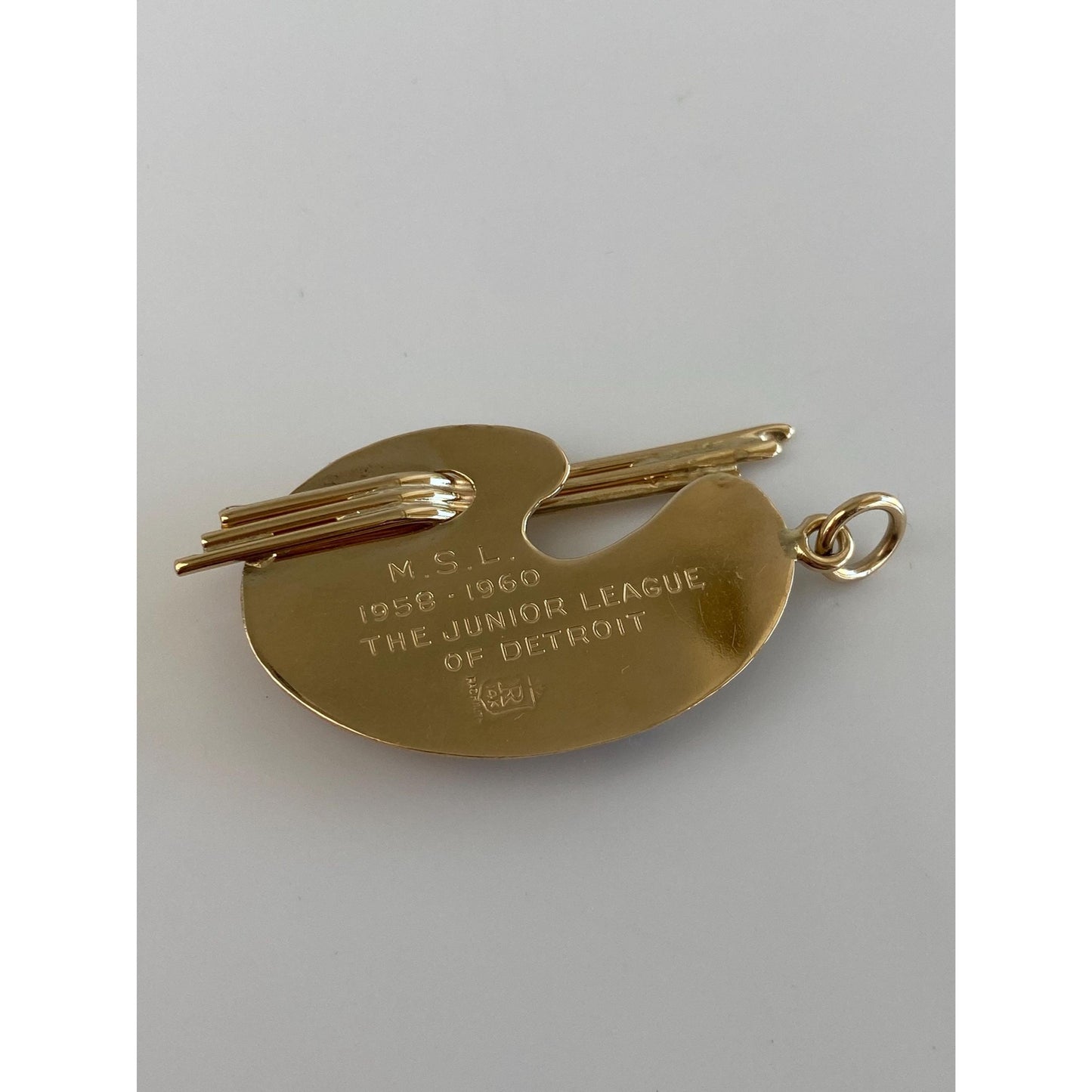 Solid 14k Yellow Gold Garnet Aquamarine Blue Spinel Turquoise Clear Quartz Pearl Artist Pallet Charm