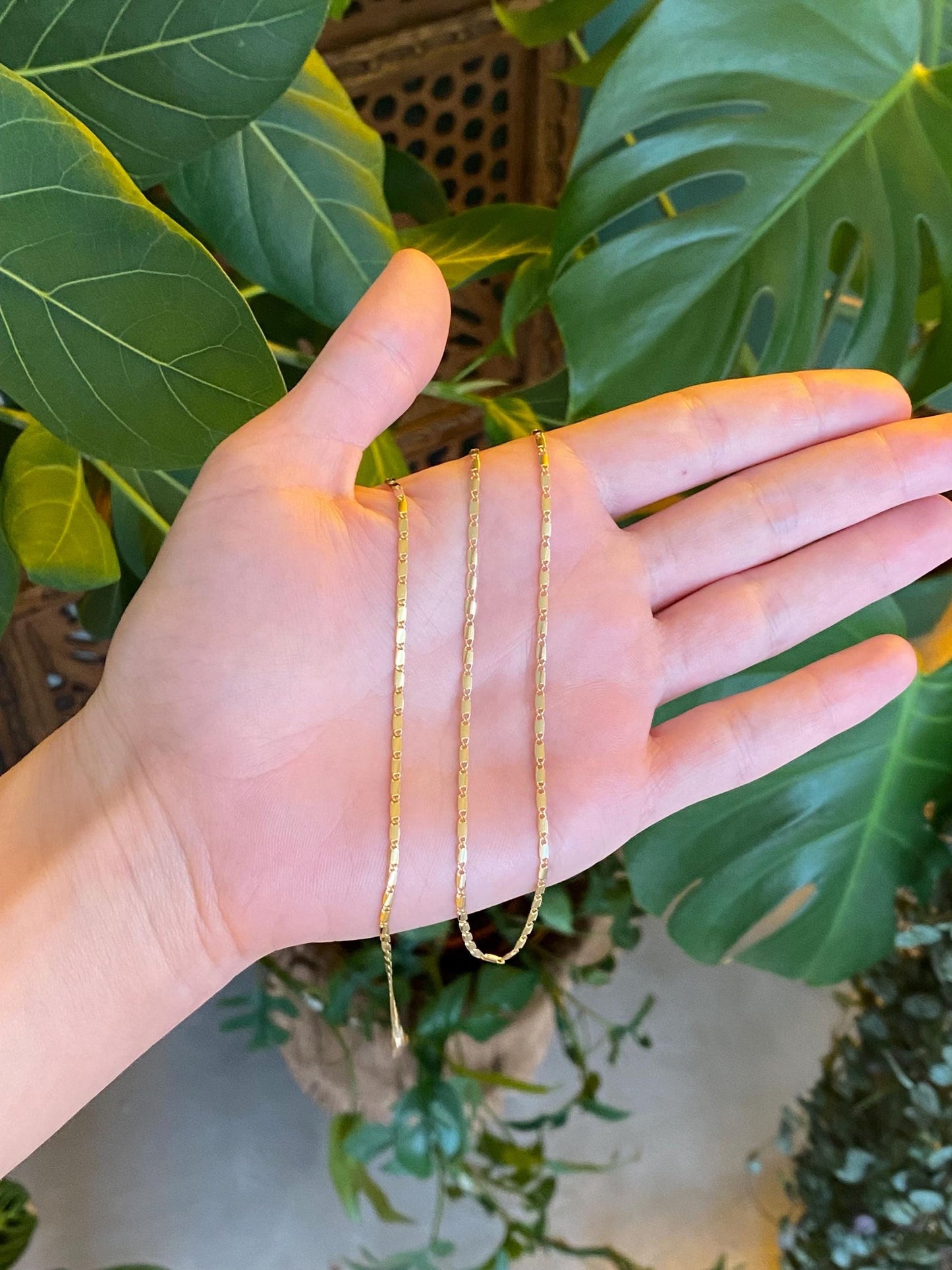 Vintage Solid 14k Yellow Gold Flat Link Chain Necklace - 19 inches