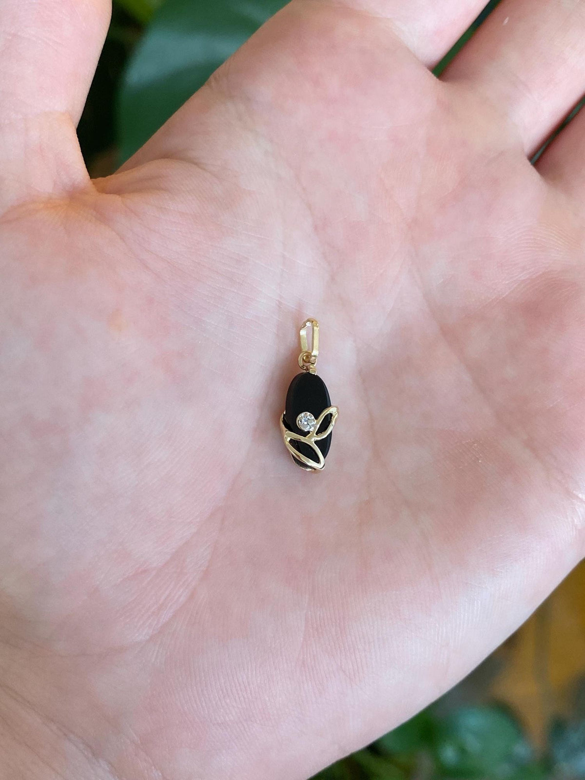 Vintage Solid 14k White & Yellow Gold Onyx Charm