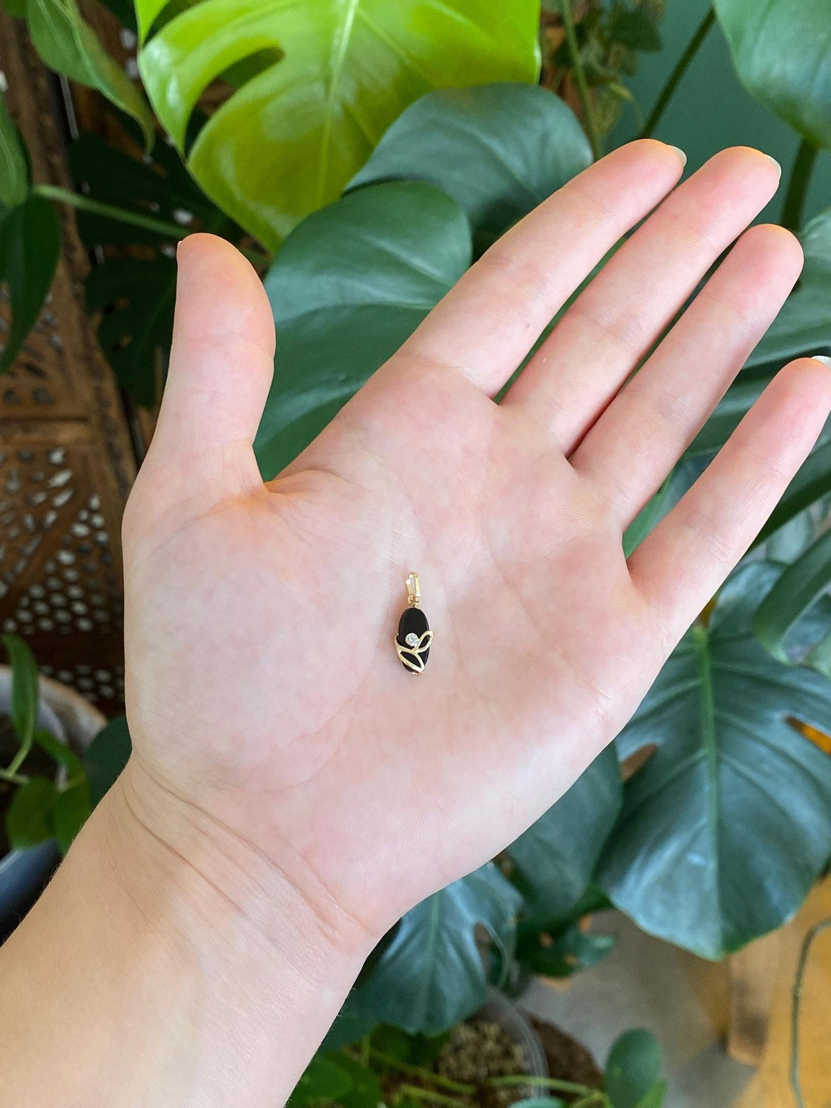 Vintage Solid 14k White & Yellow Gold Onyx Charm