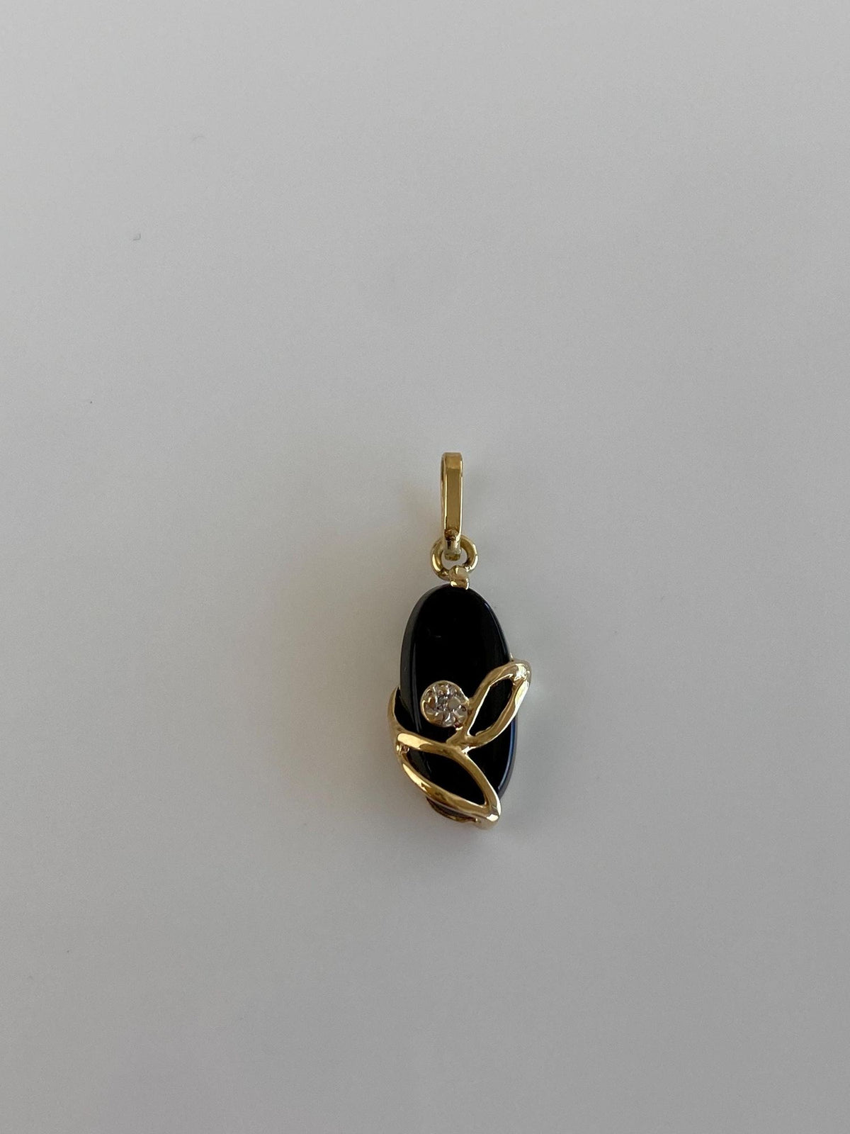 Vintage Solid 14k White & Yellow Gold Onyx Charm