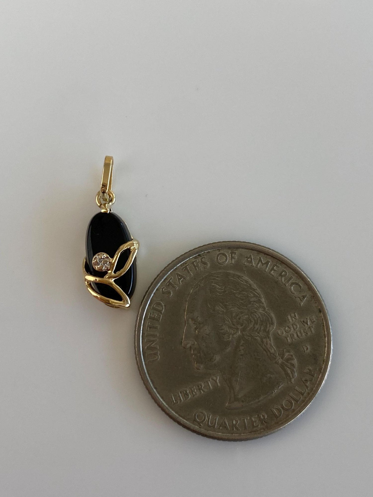 Vintage Solid 14k White & Yellow Gold Onyx Charm