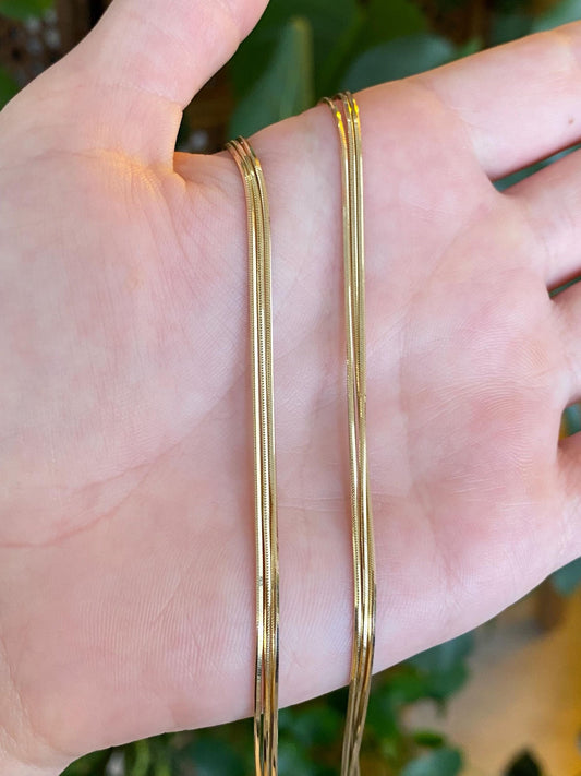 Vintage Solid 14k Yellow Gold Triple Strand Square Snake Chain Necklace - 19.75 inches