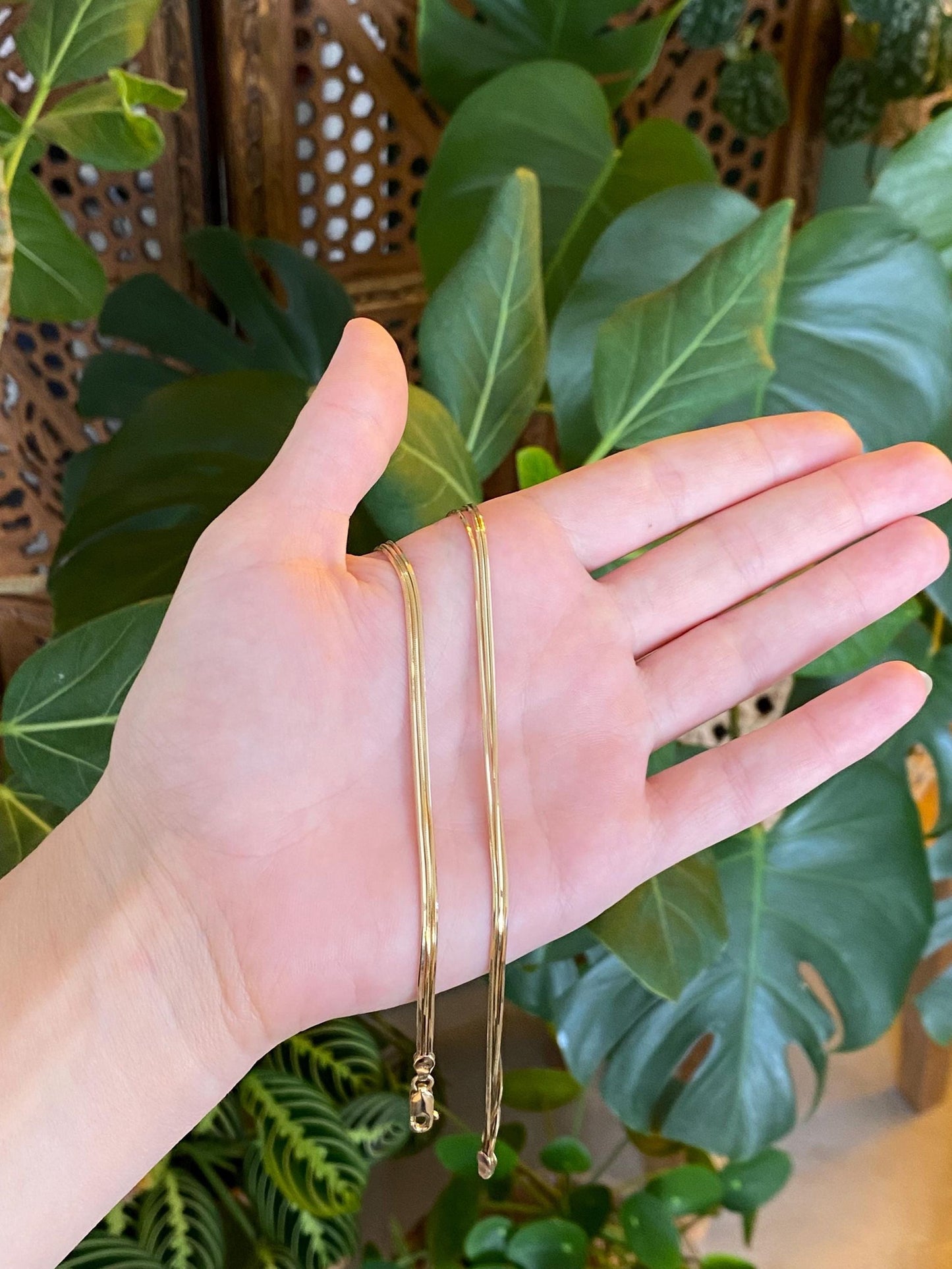 Vintage Solid 14k Yellow Gold Triple Strand Square Snake Chain Necklace - 19.75 inches