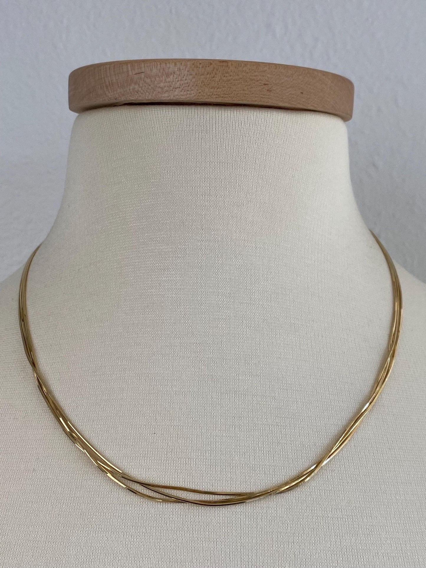 Vintage Solid 14k Yellow Gold Triple Strand Square Snake Chain Necklace - 19.75 inches