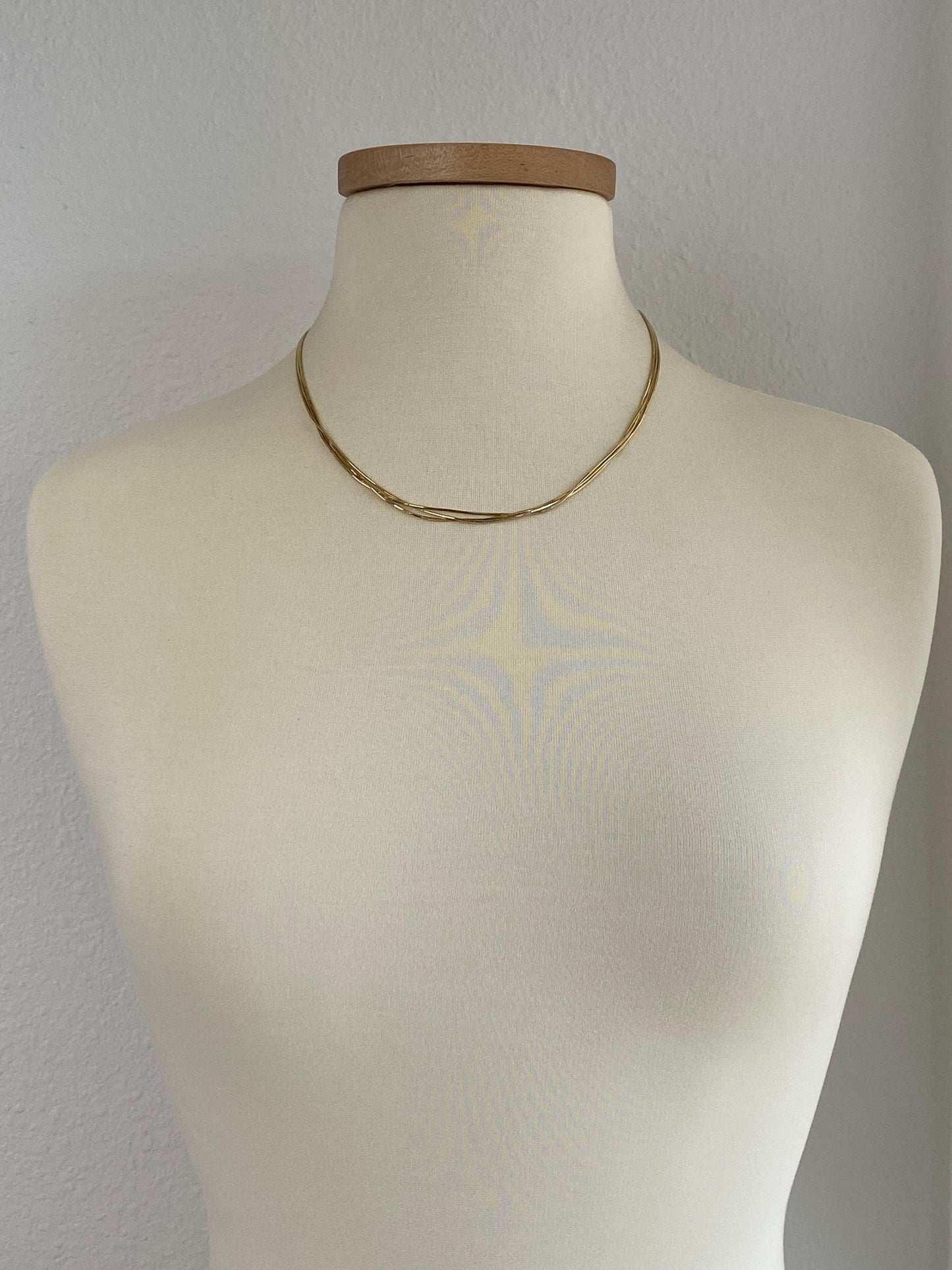 Vintage Solid 14k Yellow Gold Triple Strand Square Snake Chain Necklace - 19.75 inches
