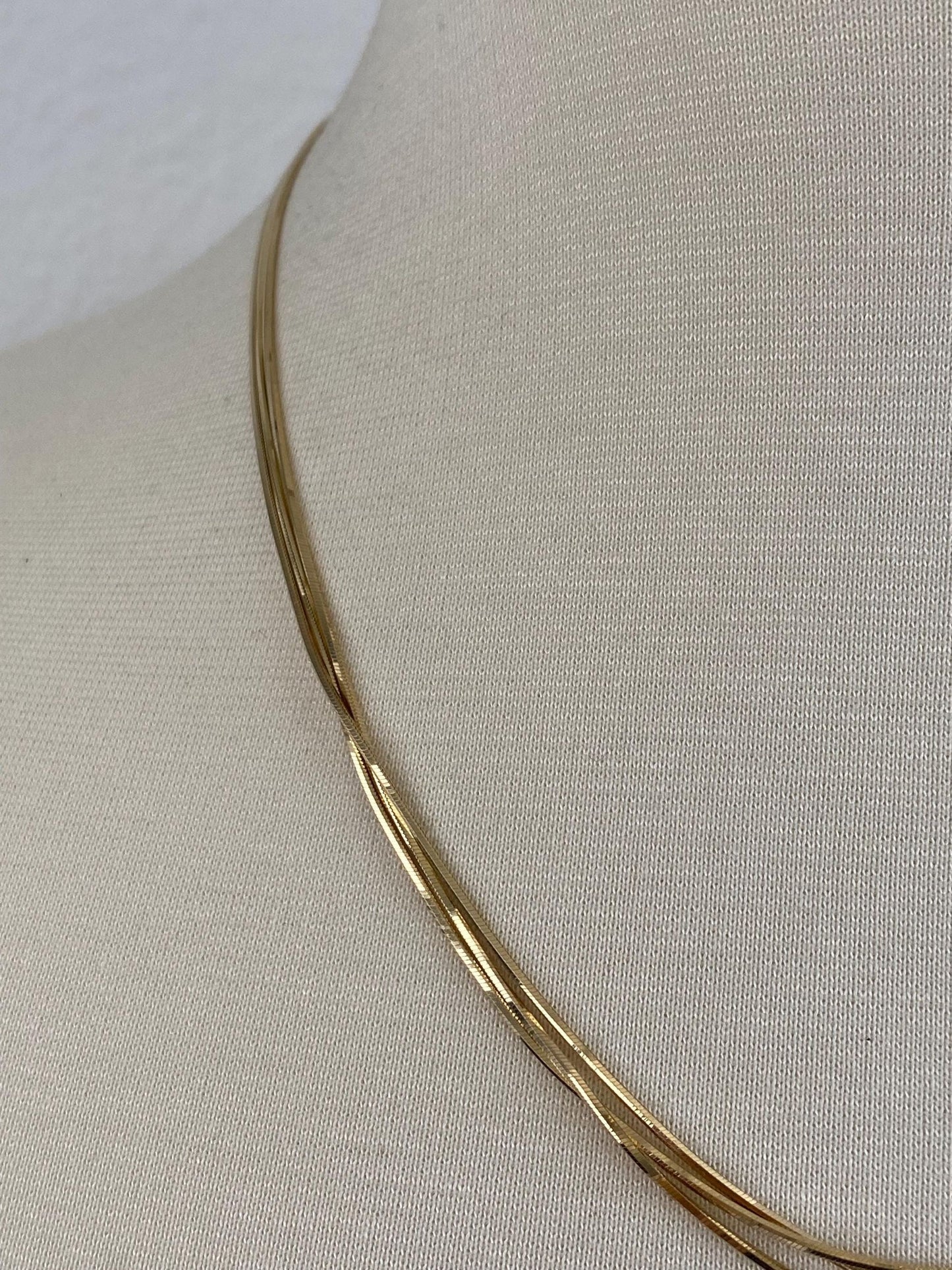 Vintage Solid 14k Yellow Gold Triple Strand Square Snake Chain Necklace - 19.75 inches