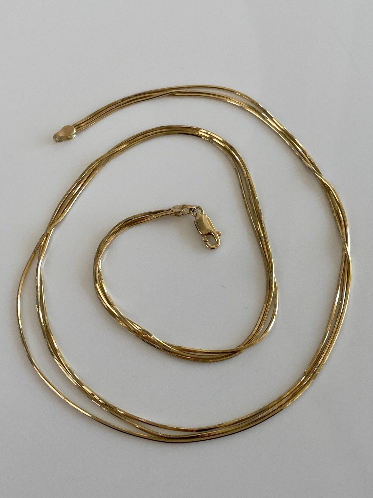 Vintage Solid 14k Yellow Gold Triple Strand Square Snake Chain Necklace - 19.75 inches
