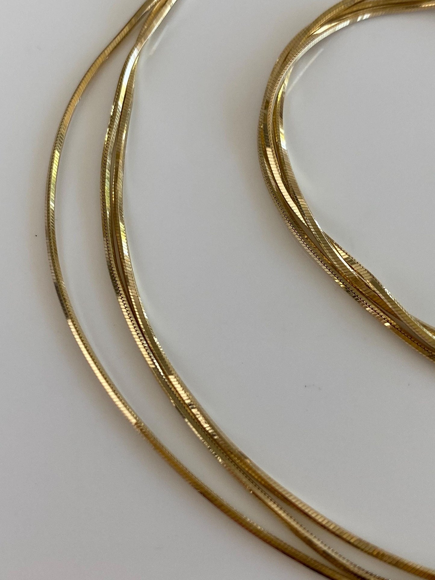 Vintage Solid 14k Yellow Gold Triple Strand Square Snake Chain Necklace - 19.75 inches