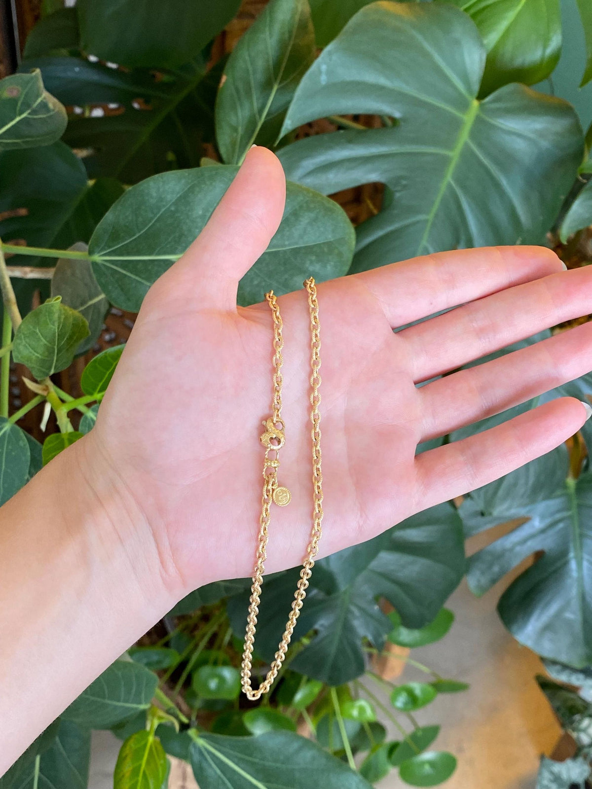 Vintage Solid 18k Yellow Gold Textured Cable Link Chain Necklace - 20 inches