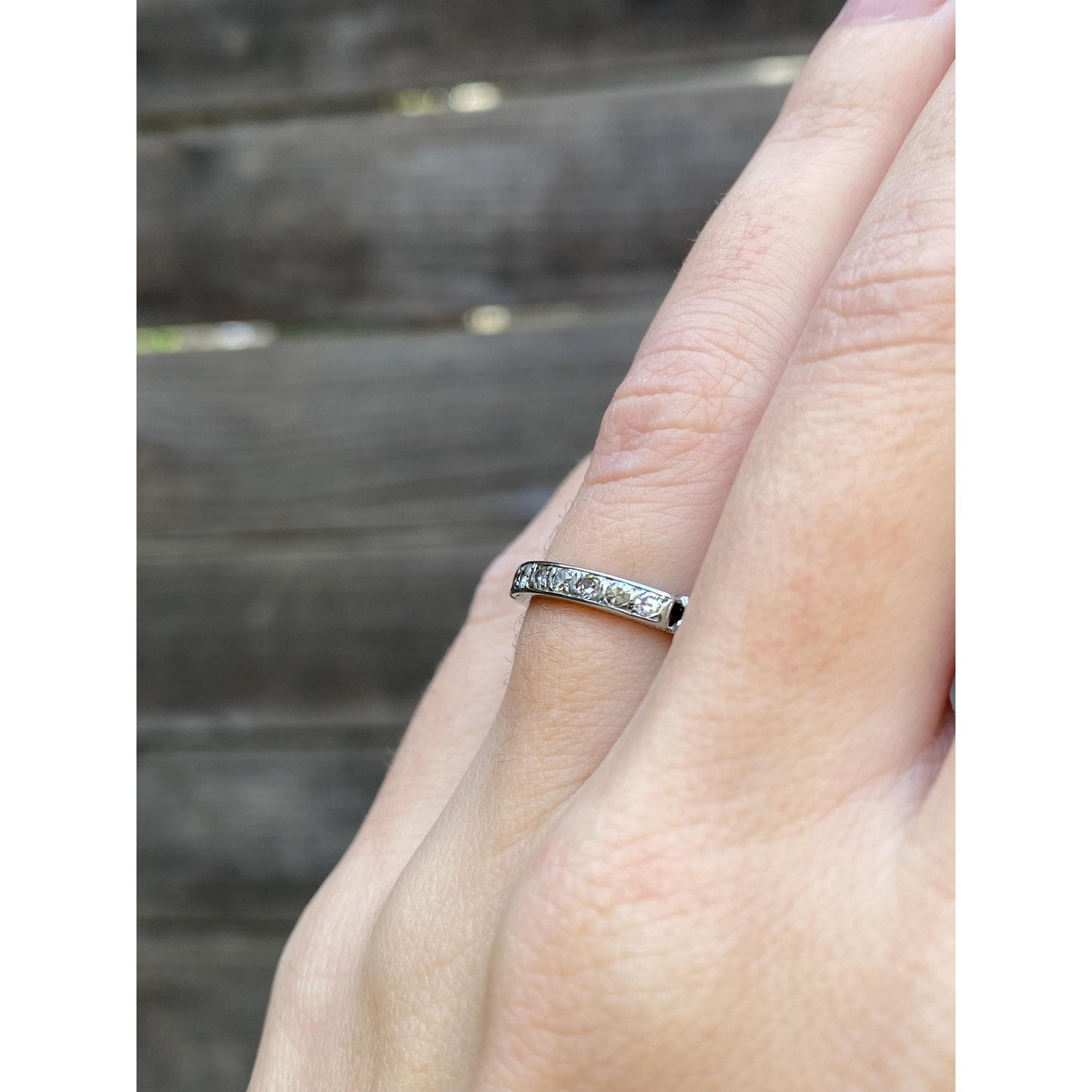 Vintage Solid 18k White Gold Diamond Ring Band - Size 4.75