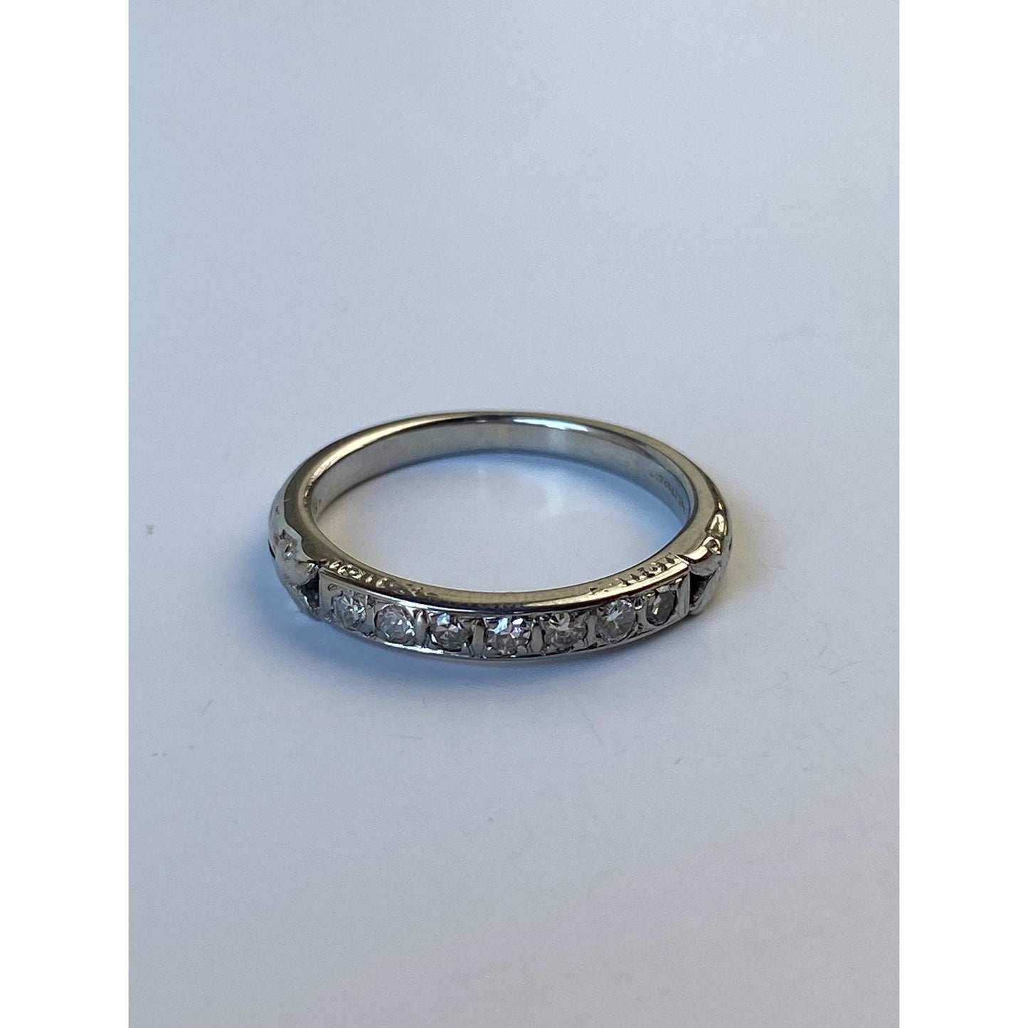 Vintage Solid 18k White Gold Diamond Ring Band - Size 4.75