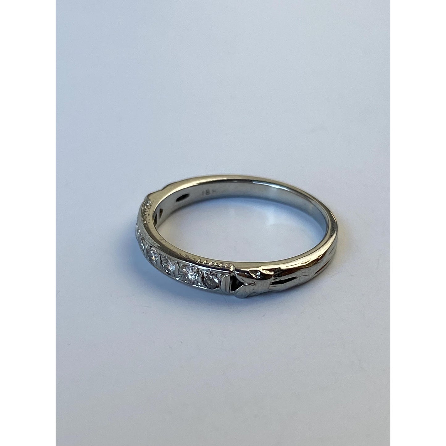 Vintage Solid 18k White Gold Diamond Ring Band - Size 4.75