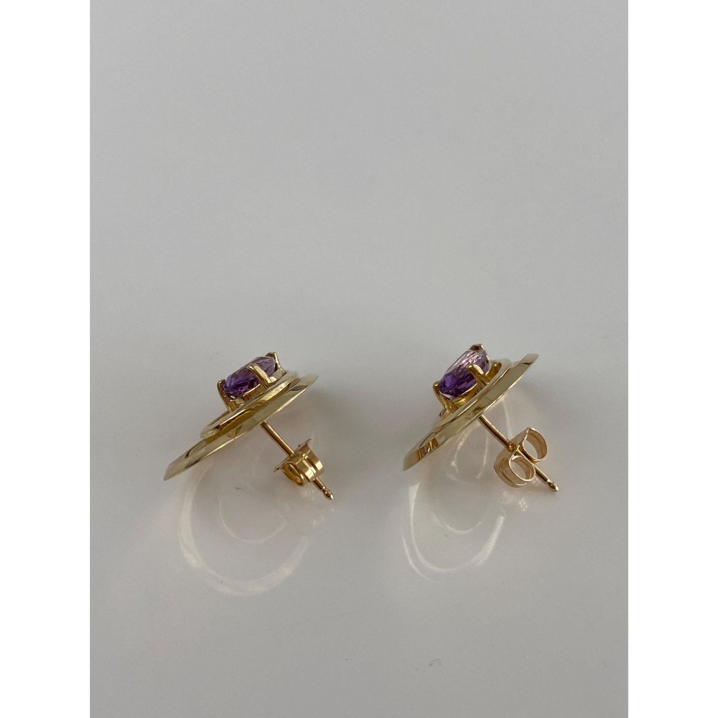 Vintage Solid 14k Yellow Gold Amethyst Teardrop Stud Earrings