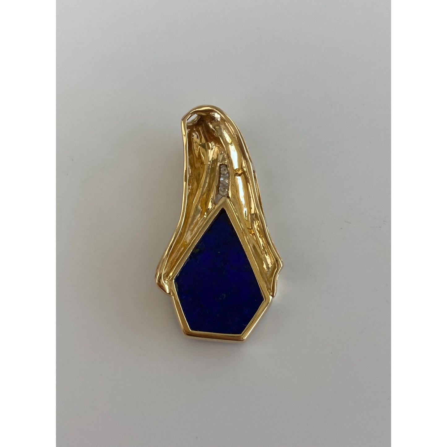 Solid 14k Yellow Gold Diamond Opal Lapis Inlay Slide Charm