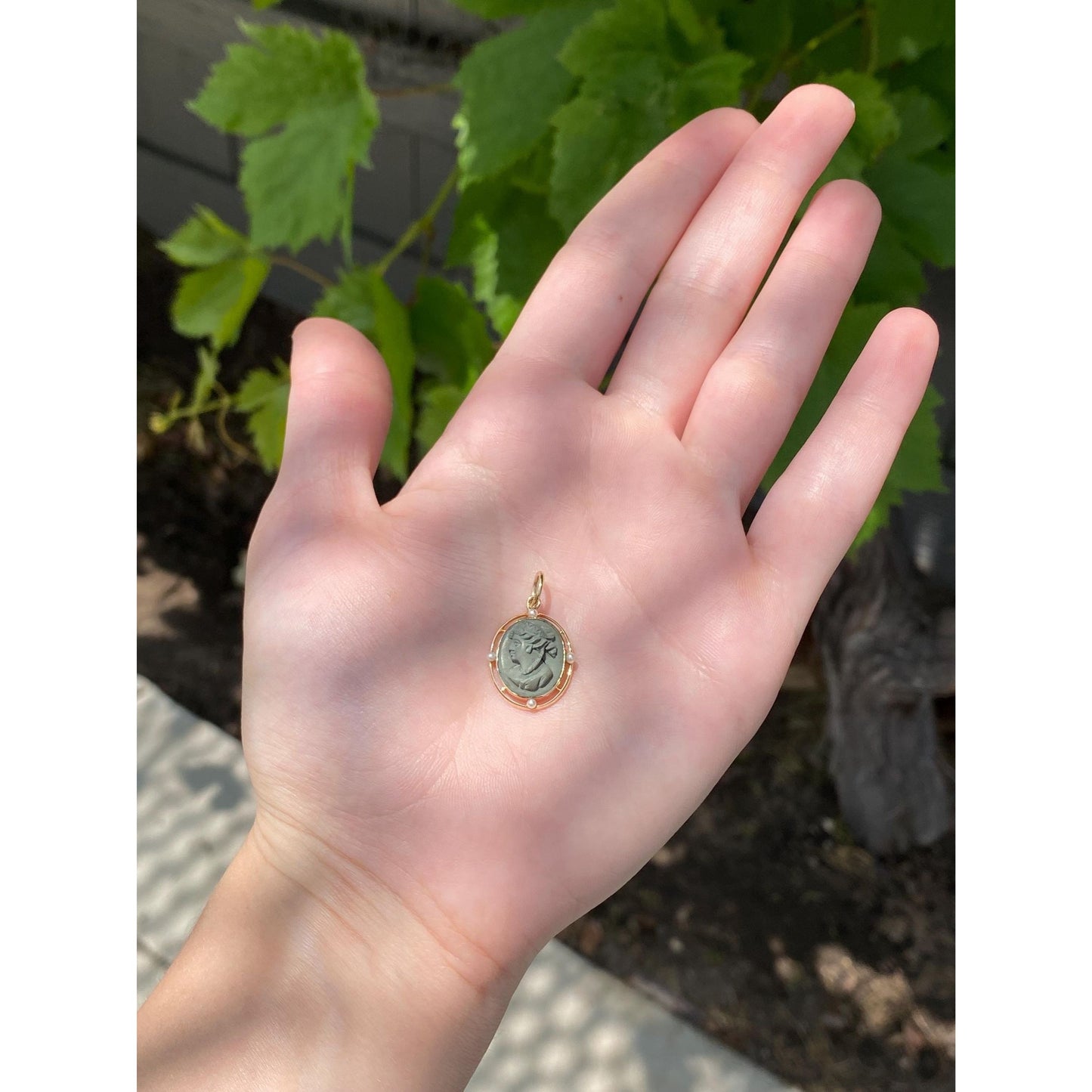 Vintage Solid 10k Yellow Gold Seed Pearl Lava Stone Cameo Stick Pin Conversion Charm