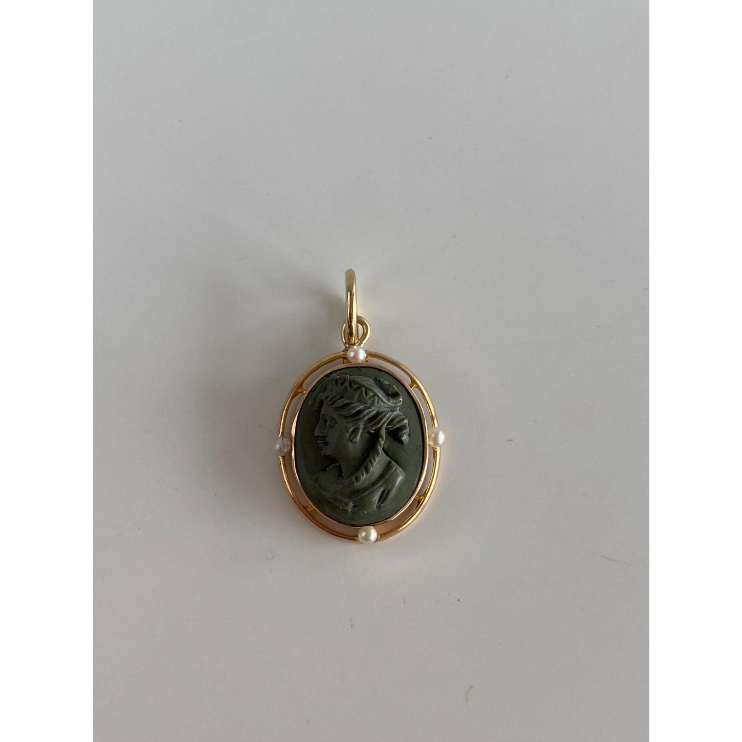 Vintage Solid 10k Yellow Gold Seed Pearl Lava Stone Cameo Stick Pin Conversion Charm